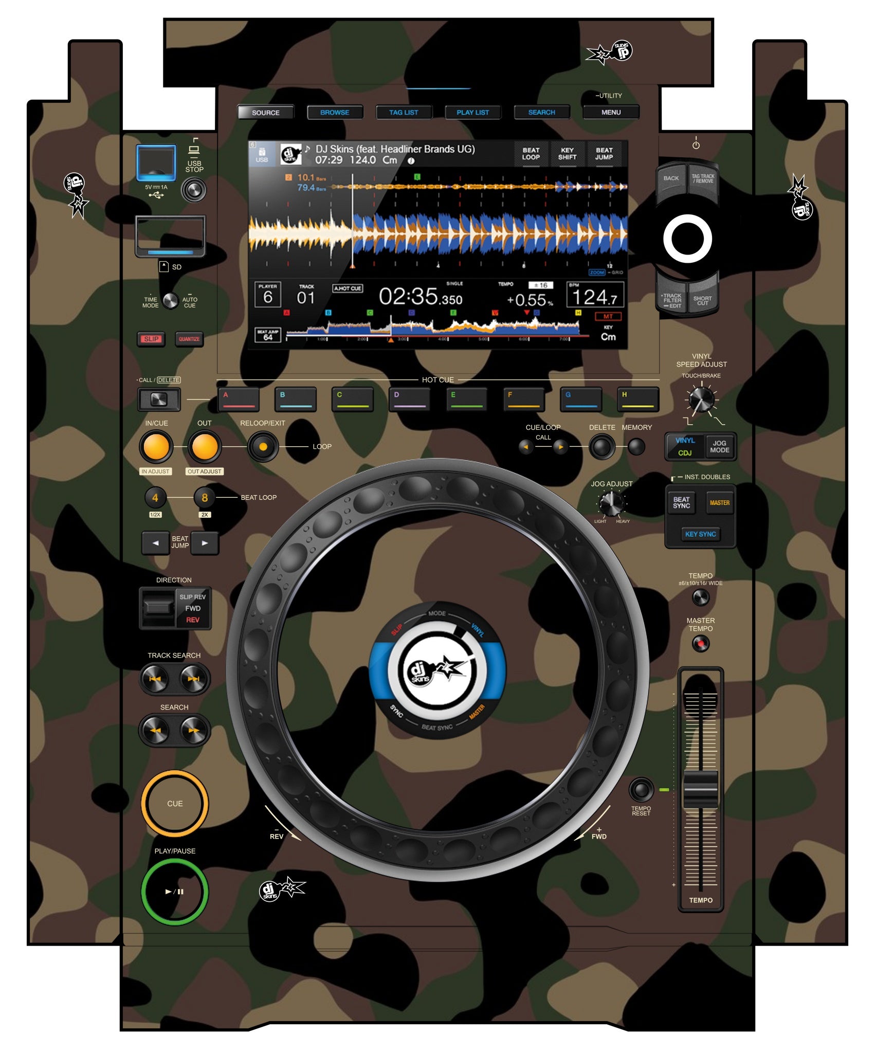 Pioneer DJ CDJ 3000 incl. SIDES Skin Camo Woodland