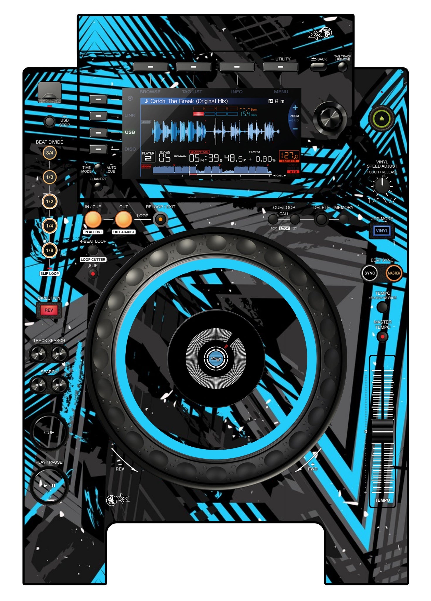 Pioneer DJ CDJ 900 NEXUS Skin Ridge Blue Light