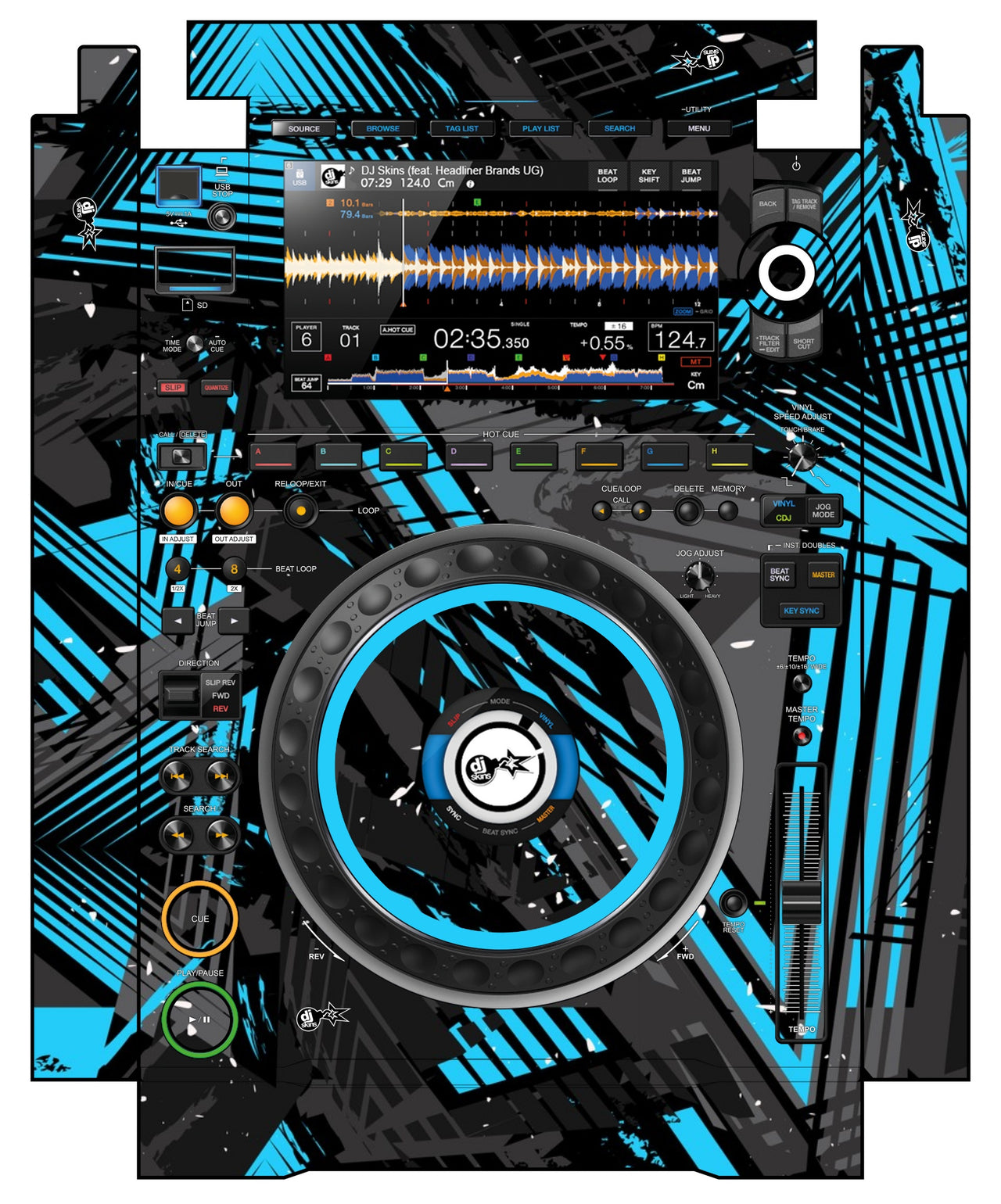 Pioneer DJ CDJ 3000 incl. SIDES Skin Ridge Blue Light