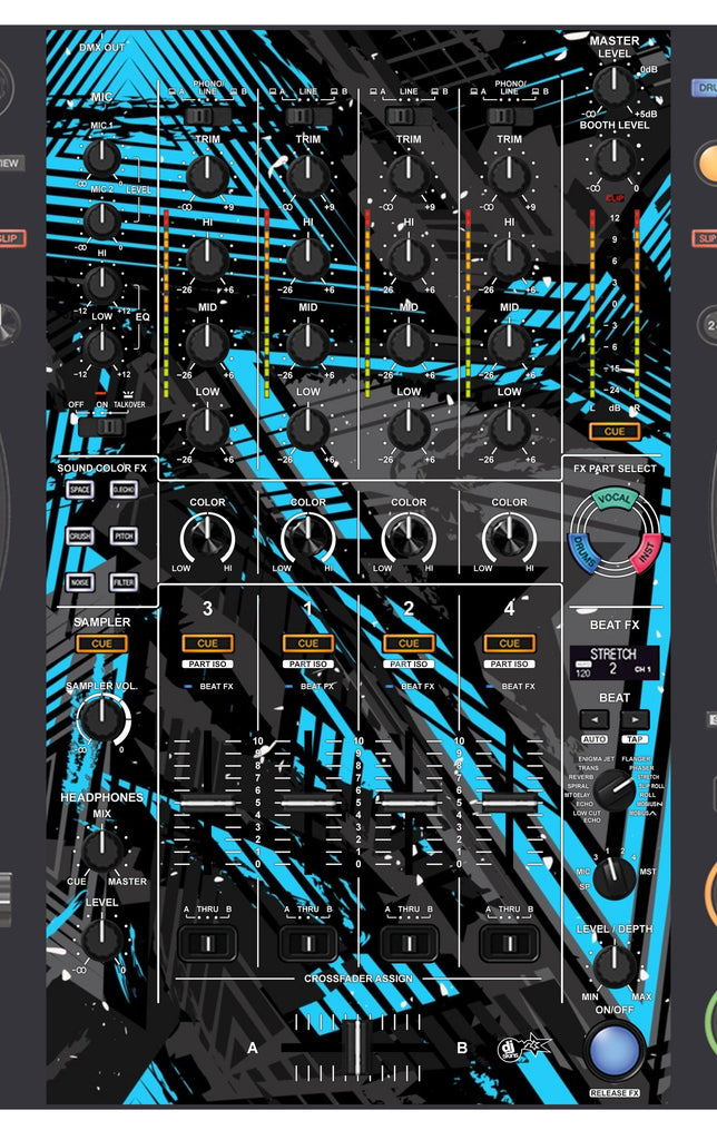 Pioneer DJ DDJ FLX10 MIXER Skin Ridge Blue Light