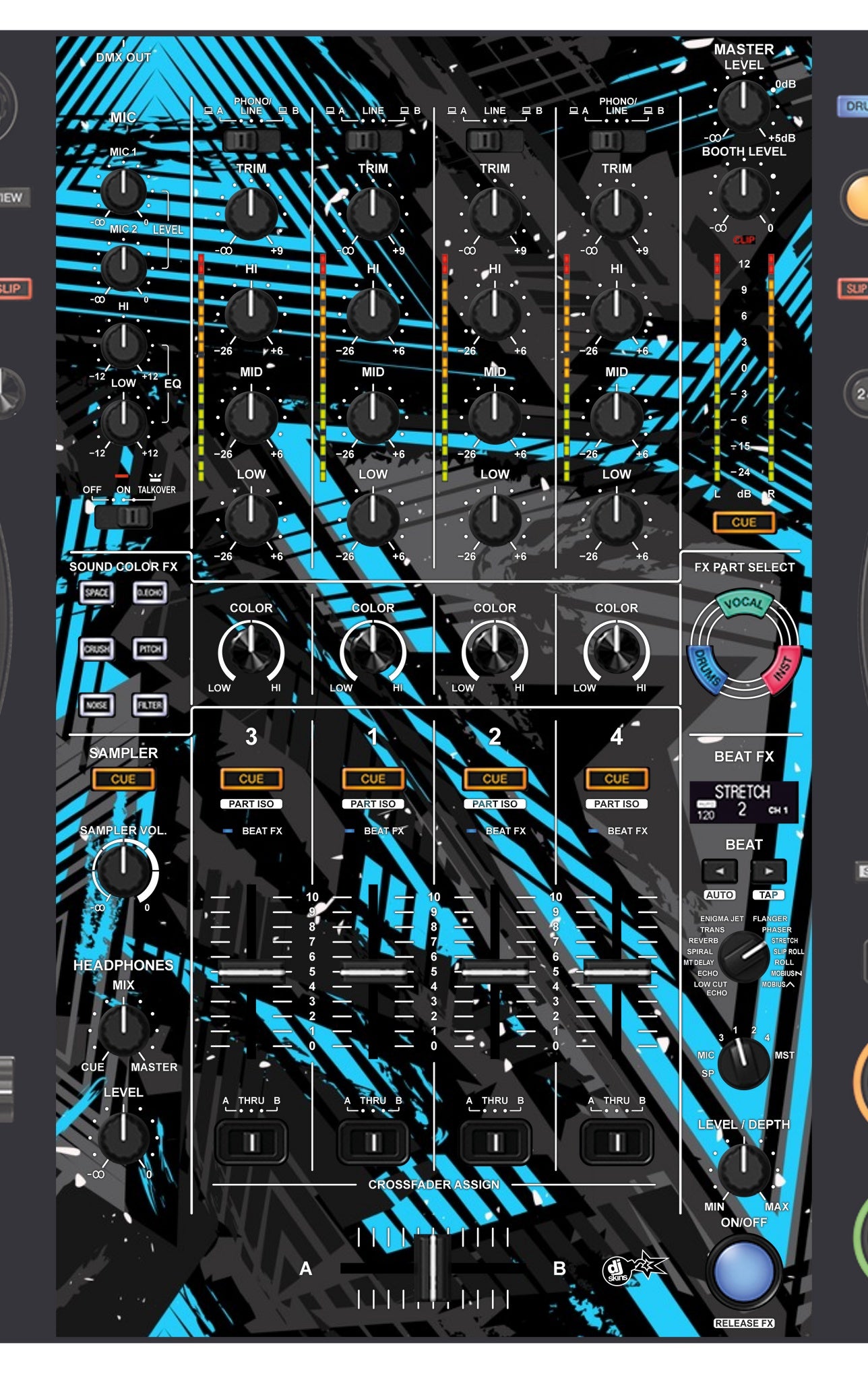 Pioneer DJ DDJ FLX10 MIXER Skin Ridge Blue Light