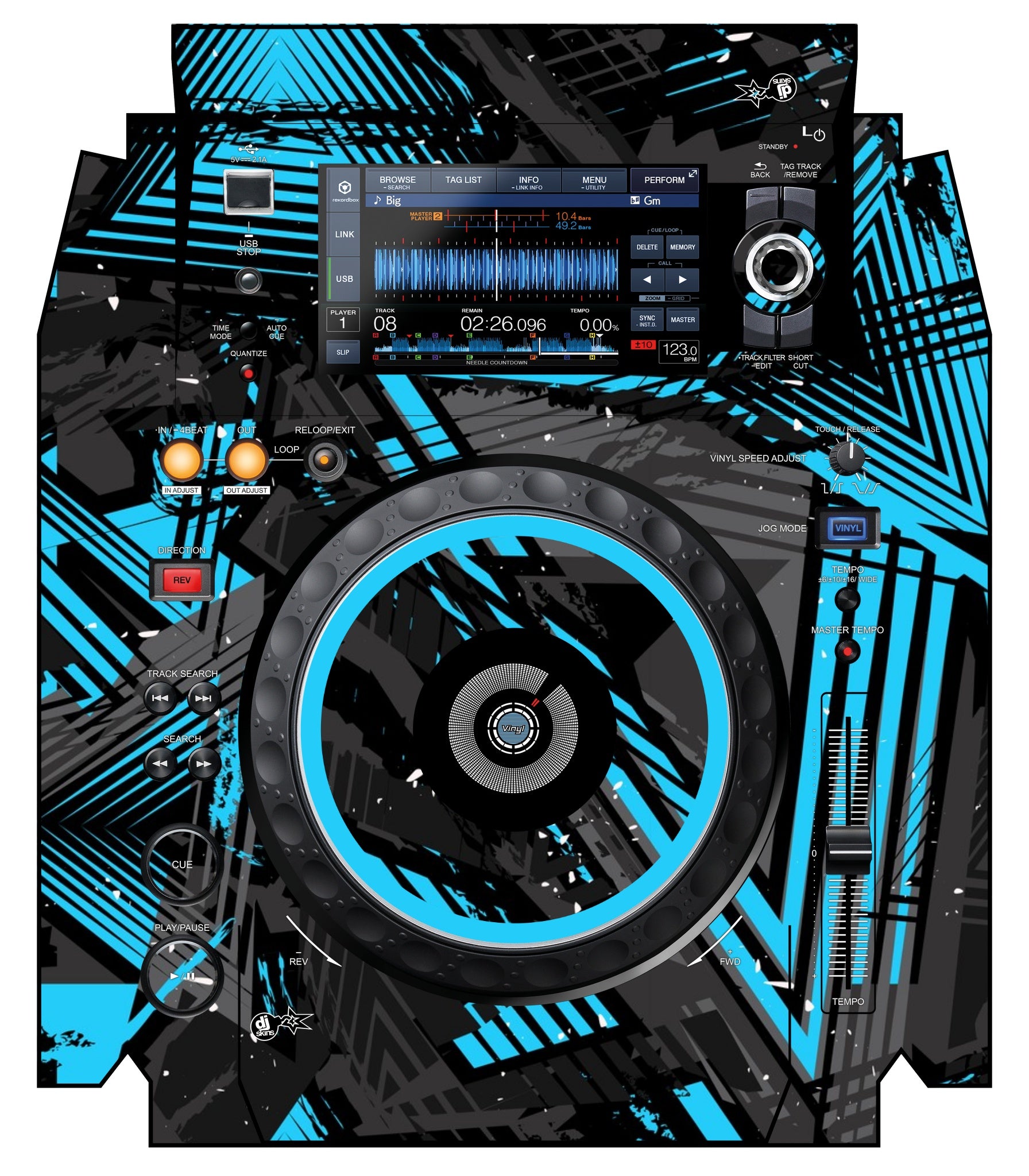 Pioneer DJ XDJ 1000 MK2 Skin Ridge Blue Light