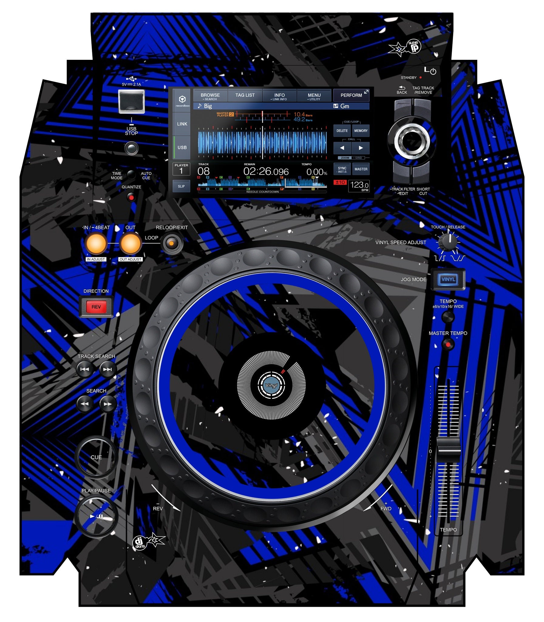 Pioneer DJ XDJ 1000 MK2 Skin Ridge Blue