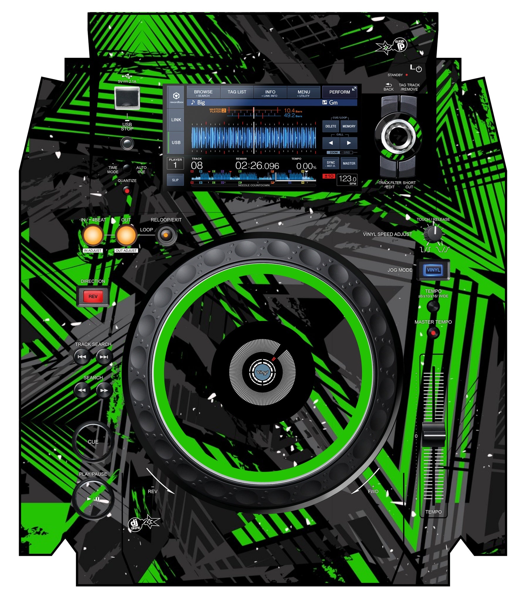 Pioneer DJ XDJ 1000 MK2 Skin Ridge Green