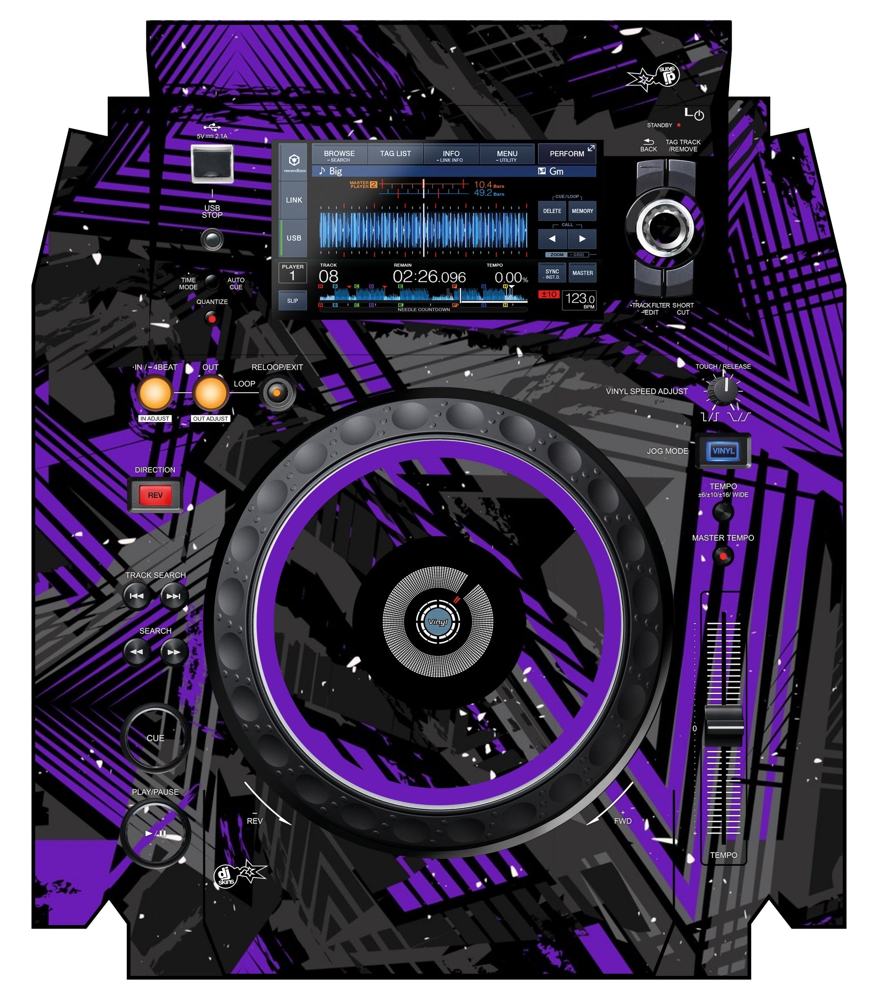 Pioneer DJ XDJ 1000 MK2 Skin Ridge Purple