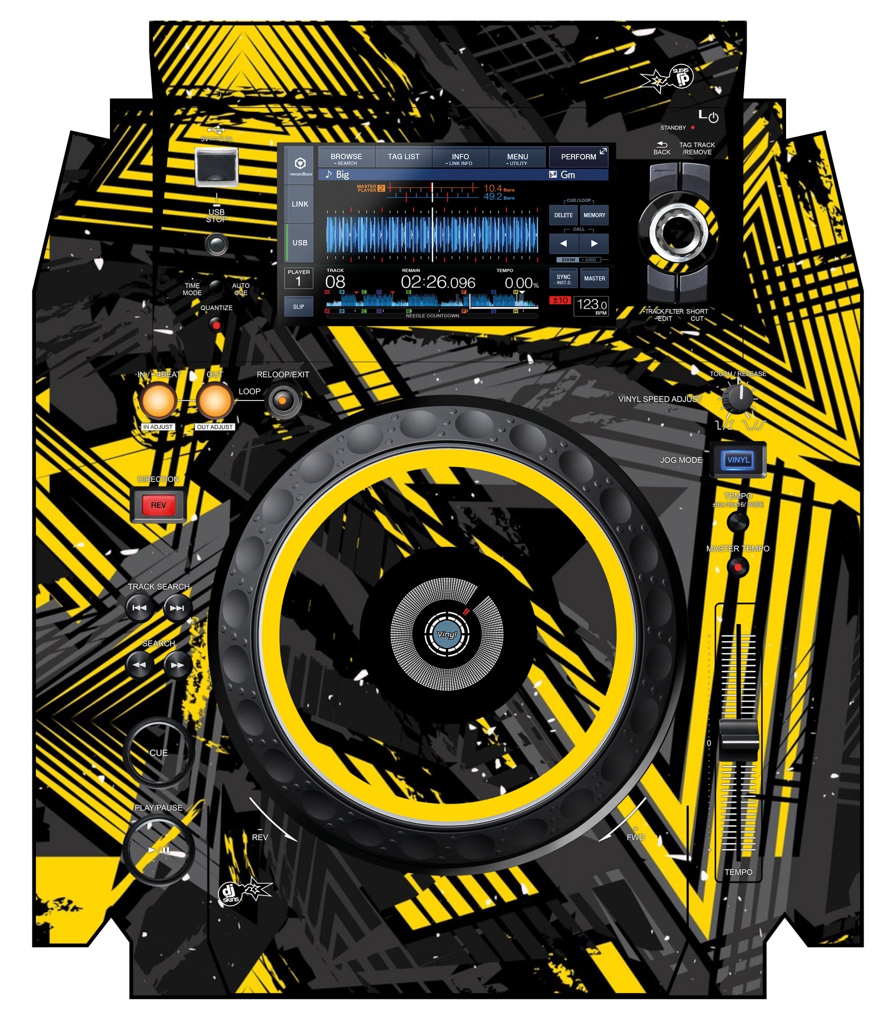 Pioneer DJ XDJ 1000 MK2 Skin Ridge Yellow