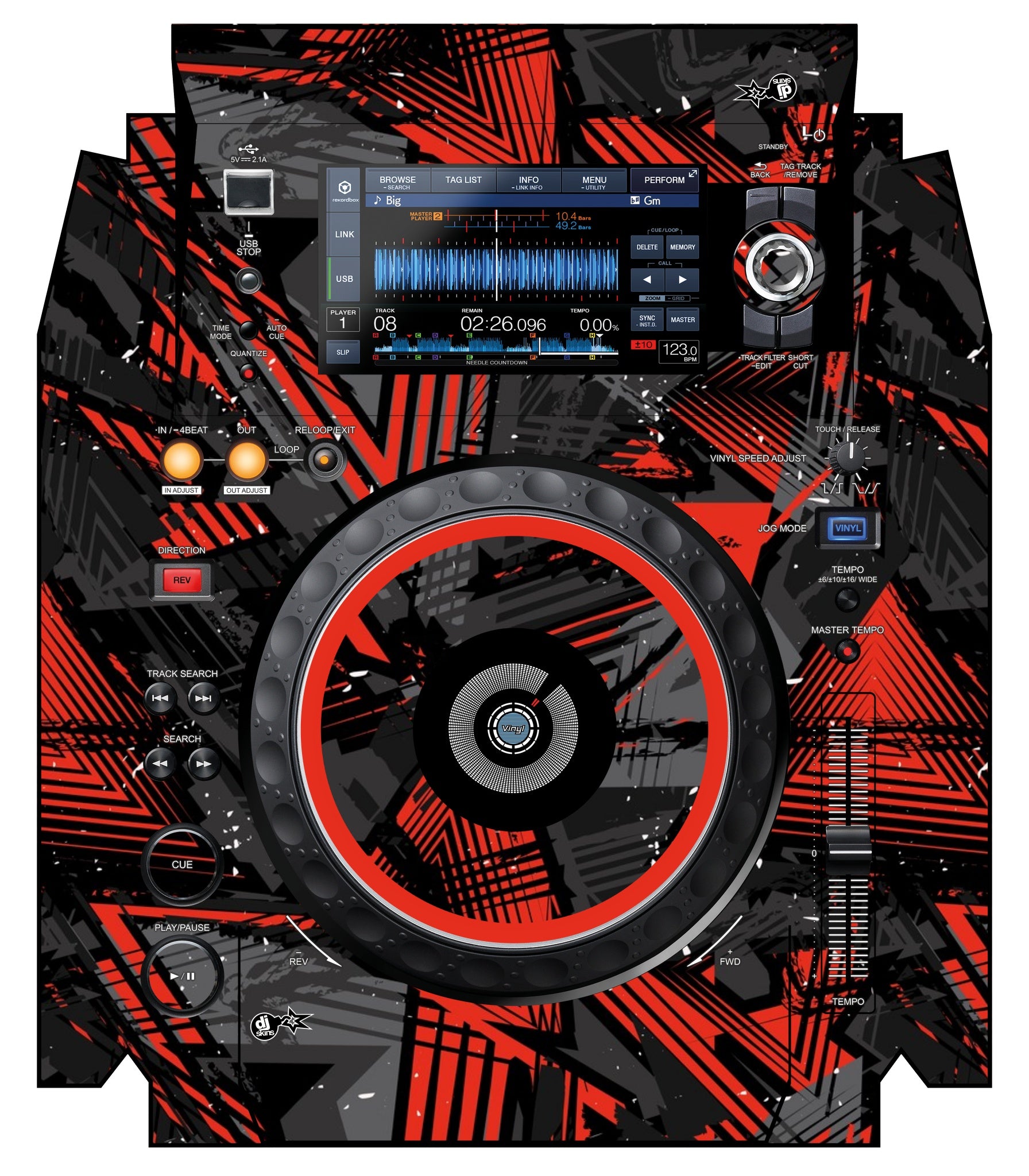Pioneer DJ XDJ 1000 MK2 Skin Ridge Red