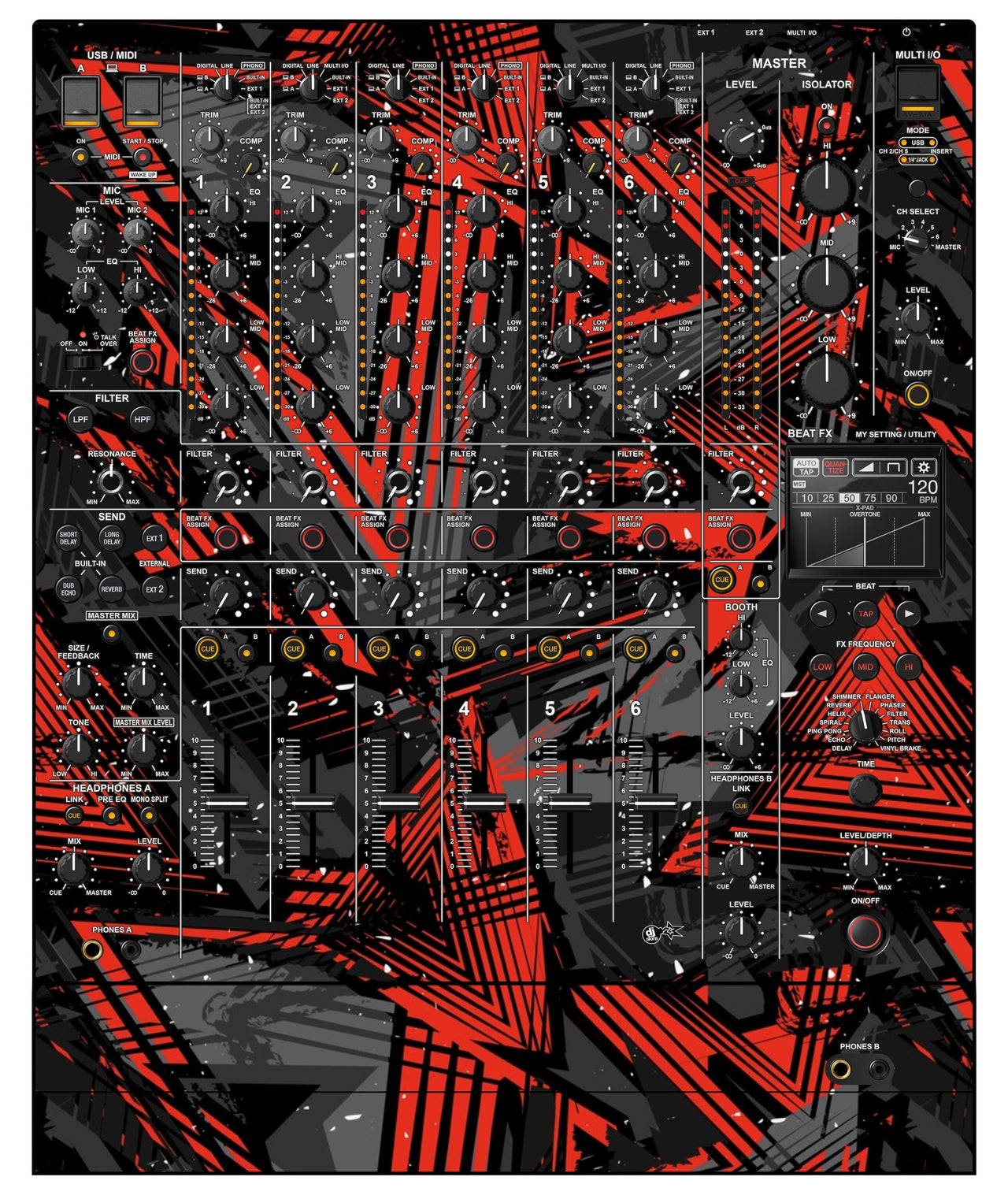 Pioneer DJ DJM V10 LF Skin Ridge Red
