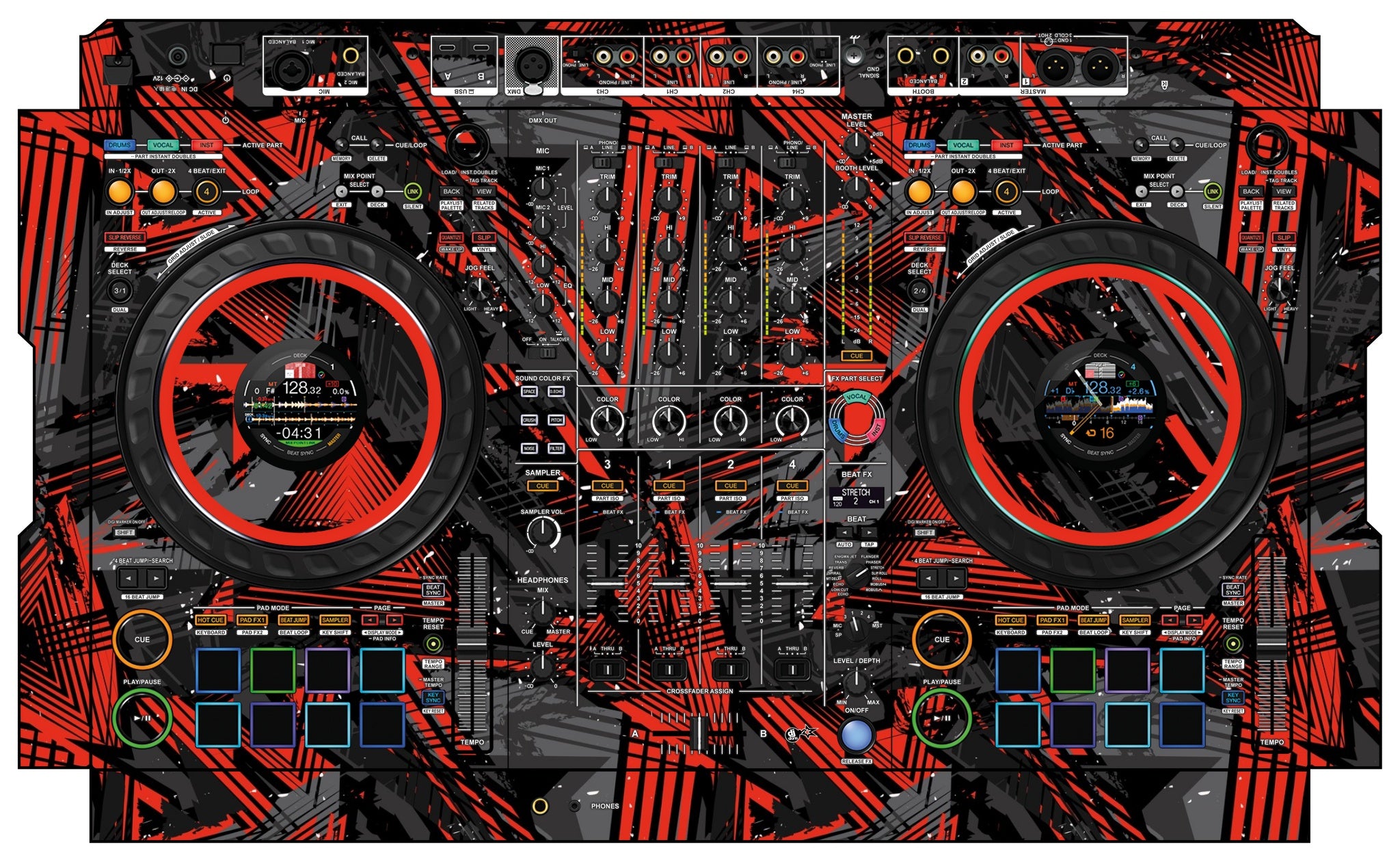 Pioneer DJ DDJ FLX10 Skin Ridge Red