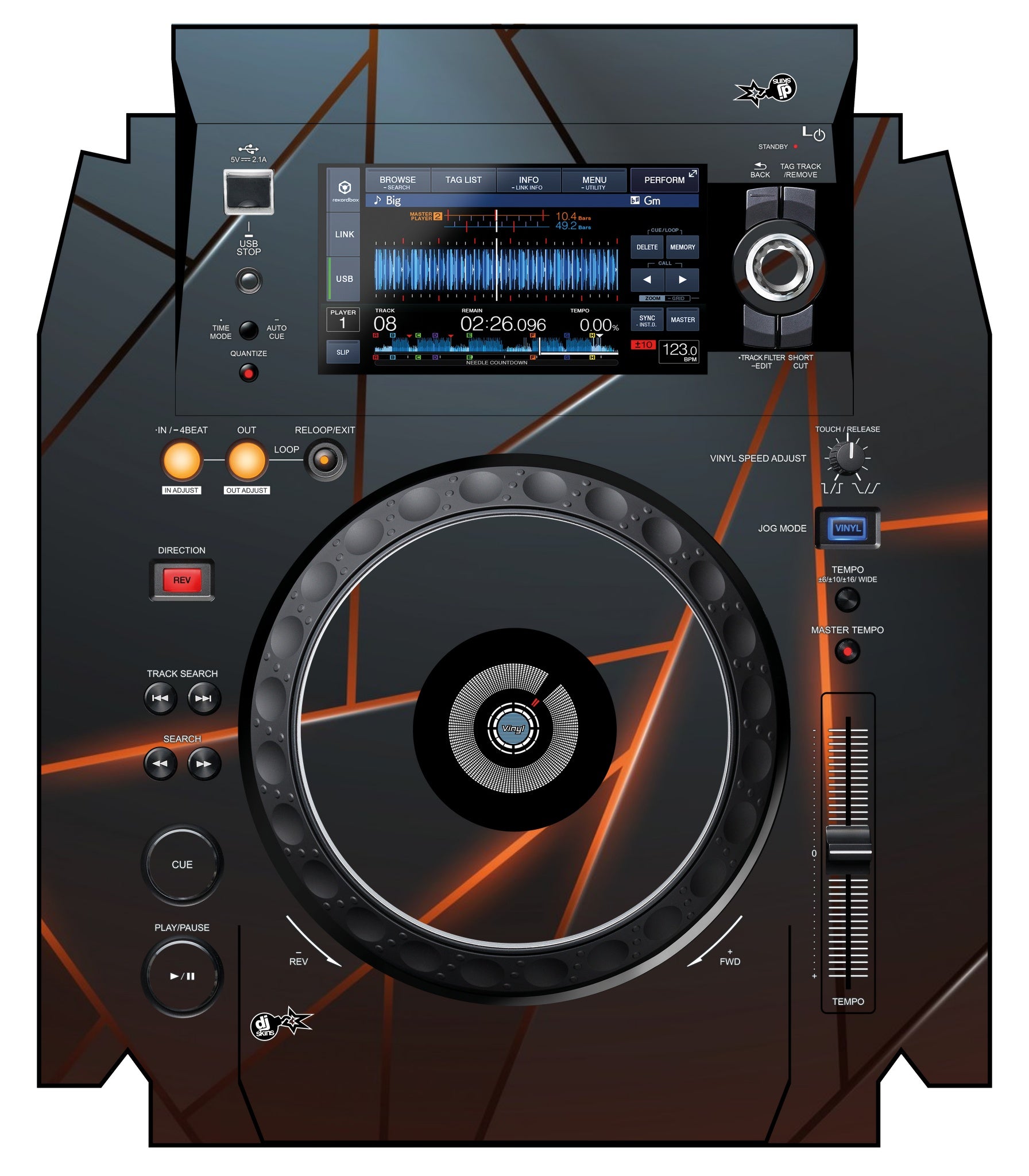 Pioneer DJ XDJ 1000 MK2 Skin Rifter Orange