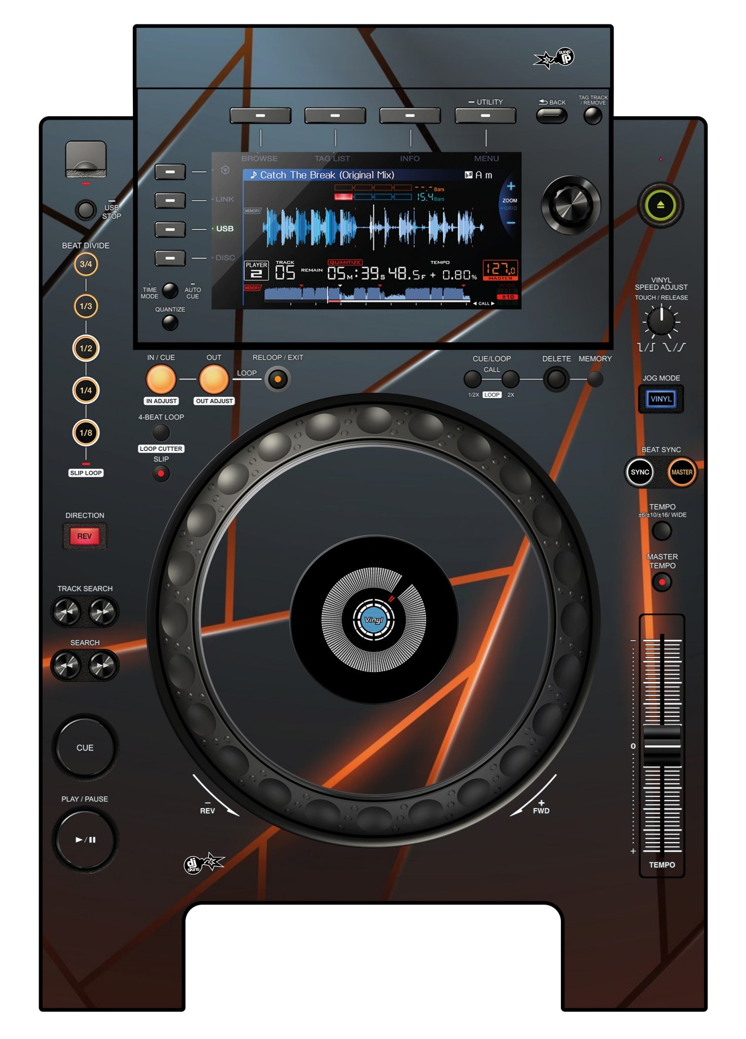 Pioneer DJ CDJ 900 NEXUS Skin Rifter Orange