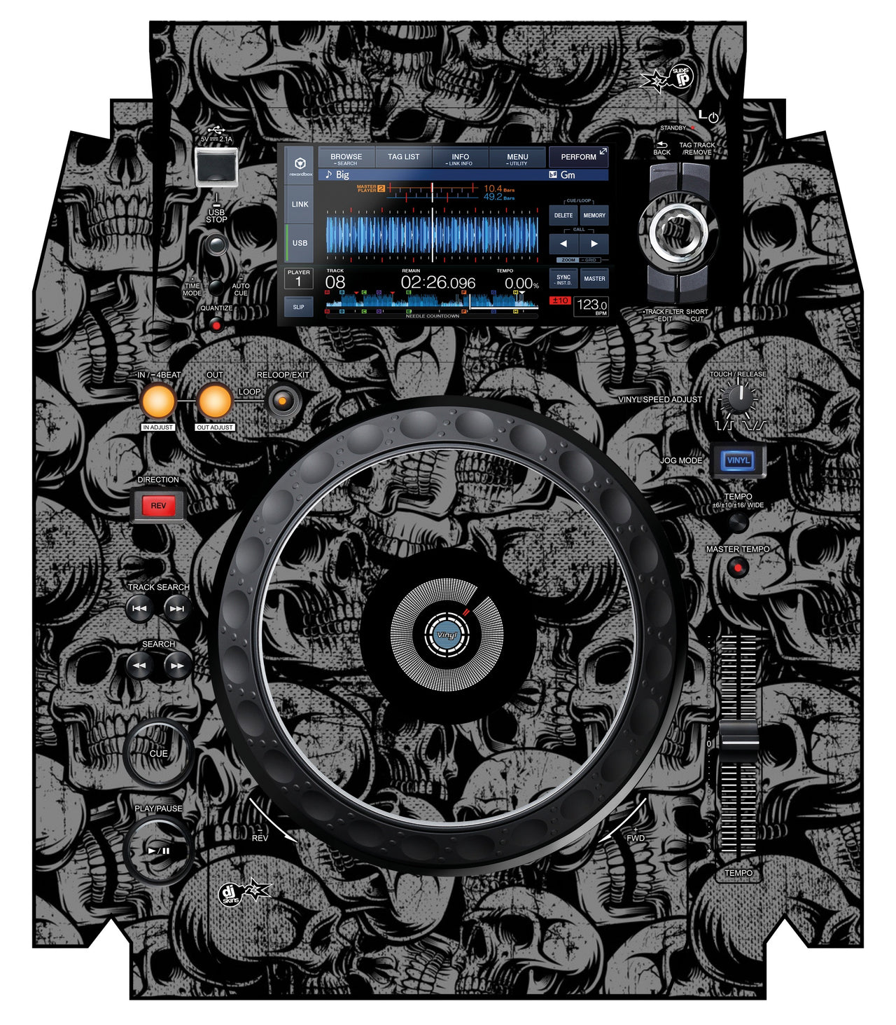 Pioneer DJ XDJ 1000 MK2 Skin Skull
