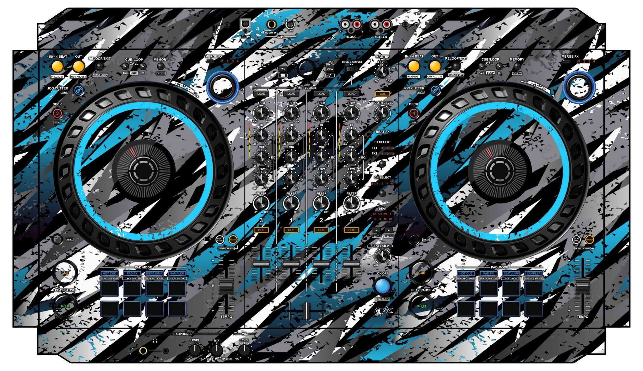 Pioneer DJ DDJ FLX6 Skin Sparkasm Blue Light