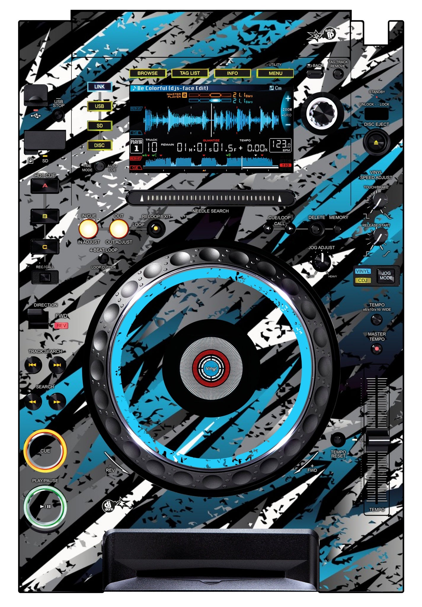 Pioneer DJ CDJ 2000 Skin Sparkasm Blue Light