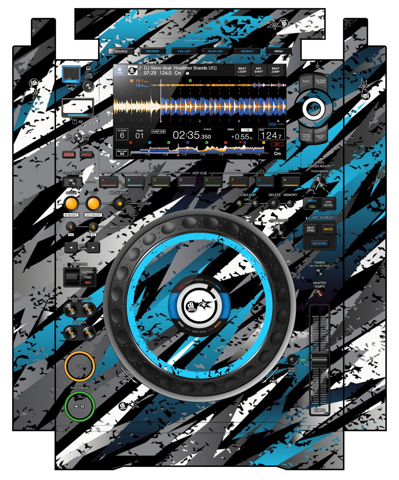 Pioneer DJ CDJ 3000 incl. SIDES Skin Sparkasm Blue Light