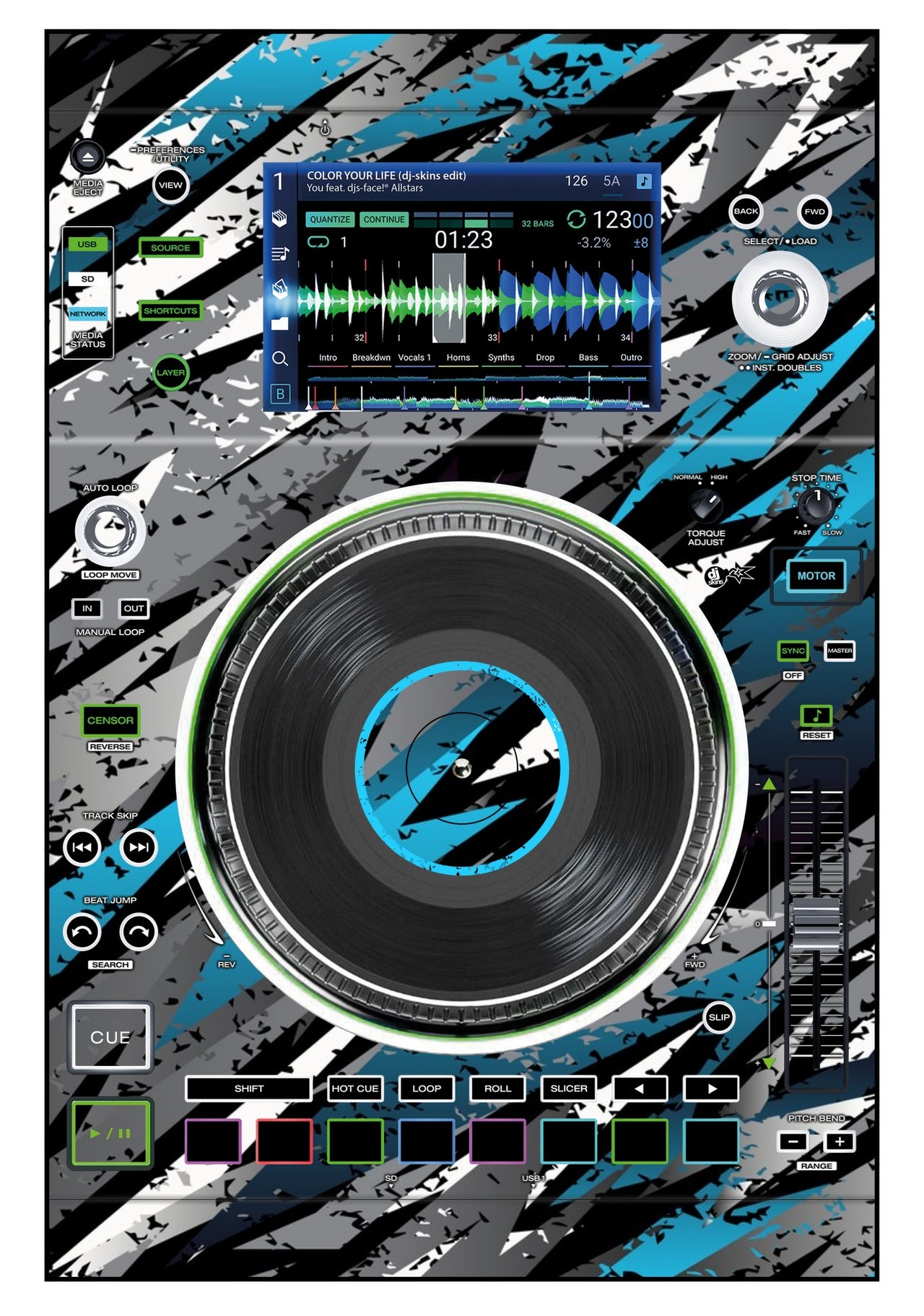 Denon DJ SC 5000 M Skin Sparkasm Blue Light
