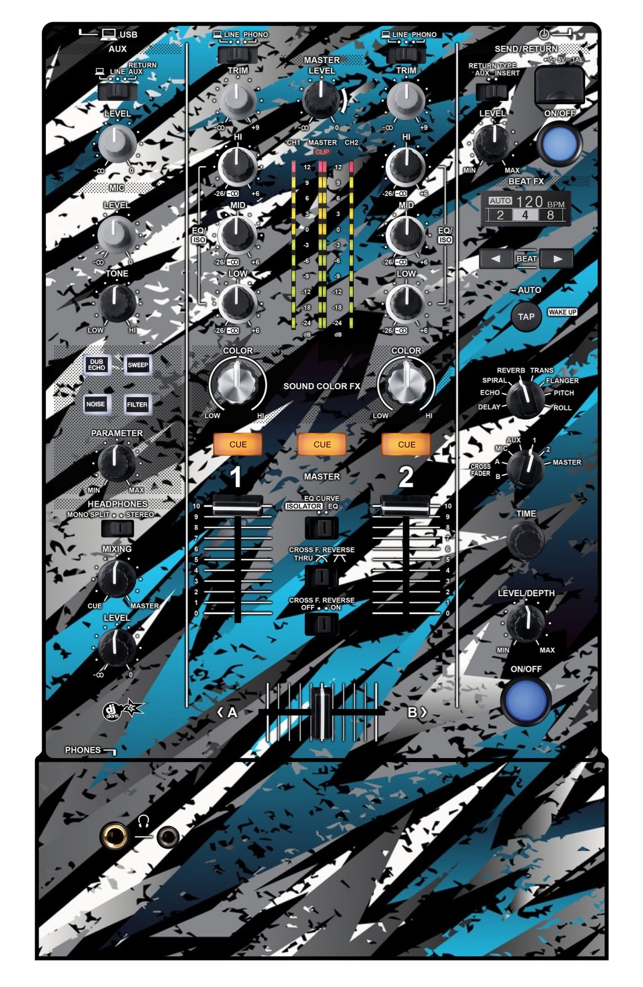 Pioneer DJ DJM 450 Skin Sparkasm Blue Light