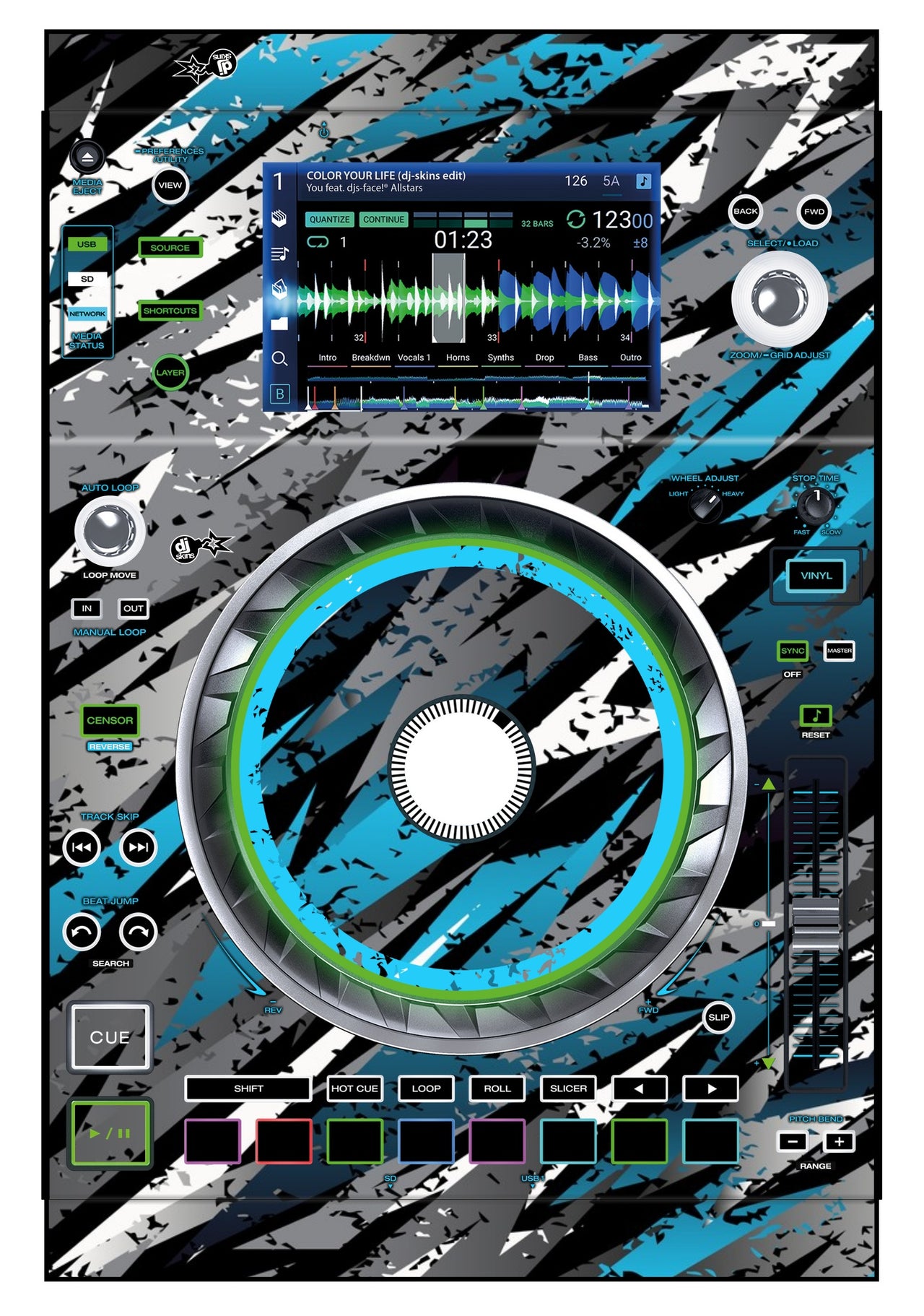 Denon DJ SC 5000 Skin Sparkasm Blue Light