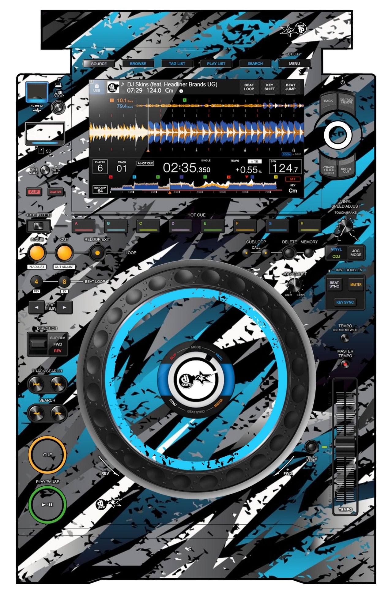 Pioneer DJ CDJ 3000 Skin Sparkasm Blue Light