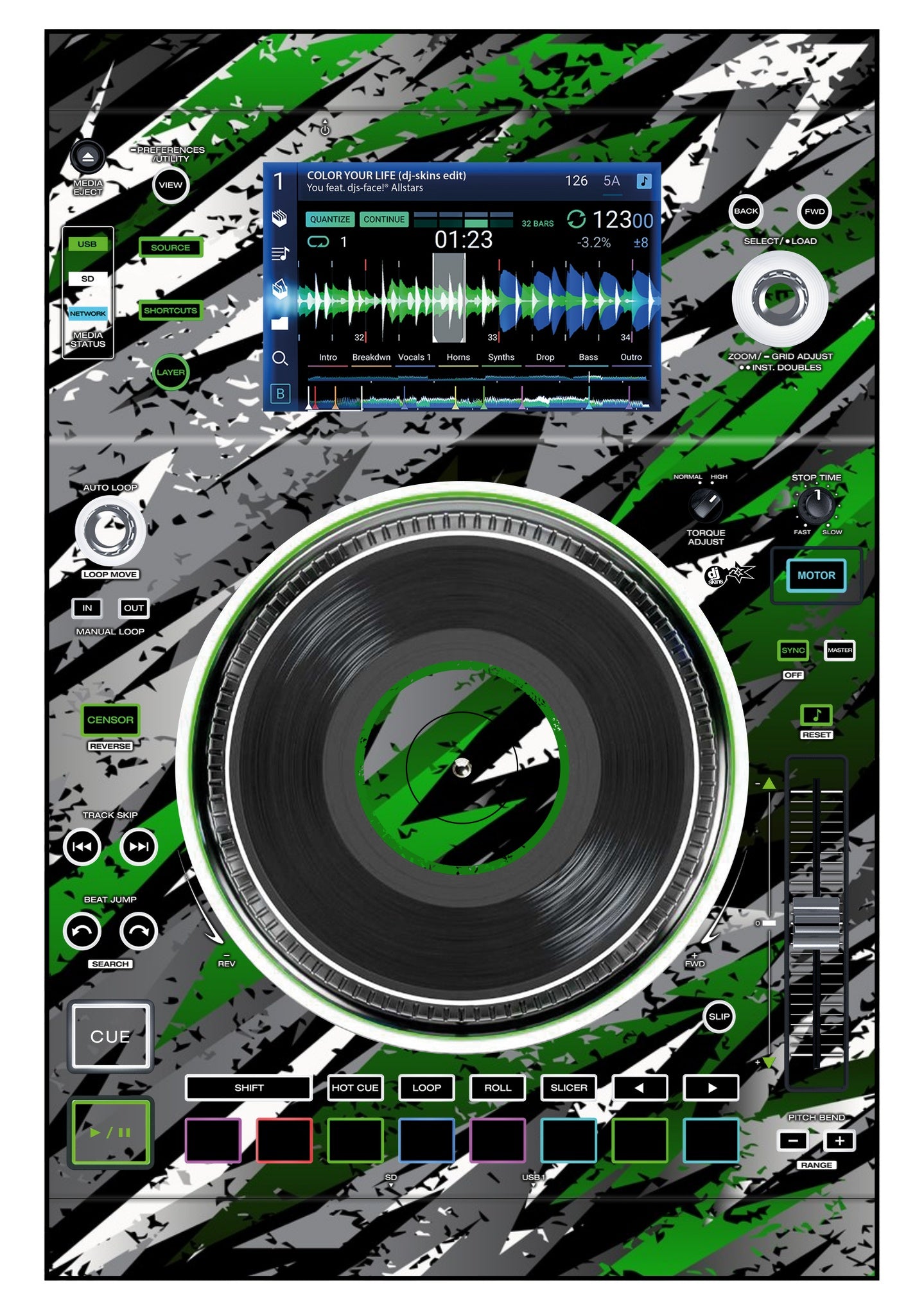 Denon DJ SC 5000 M Skin Sparkasm Green