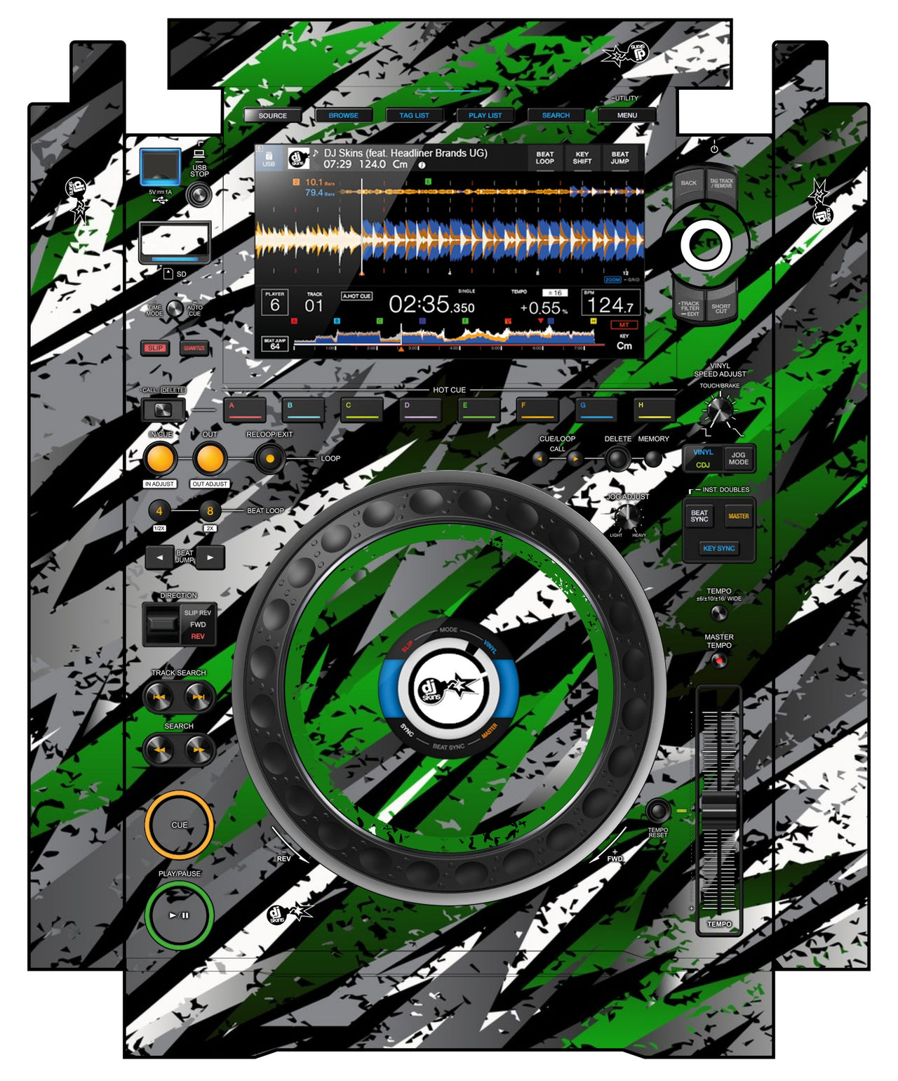 Pioneer DJ CDJ 3000 incl. SIDES Skin Sparkasm Green