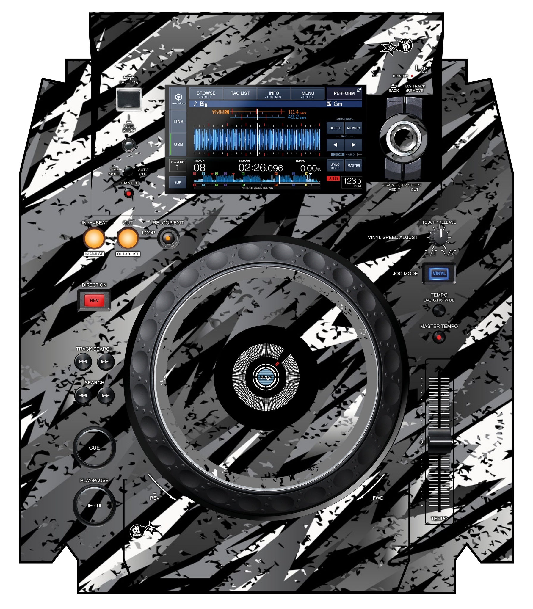 Pioneer DJ XDJ 1000 MK2 Skin Sparkasm Grey