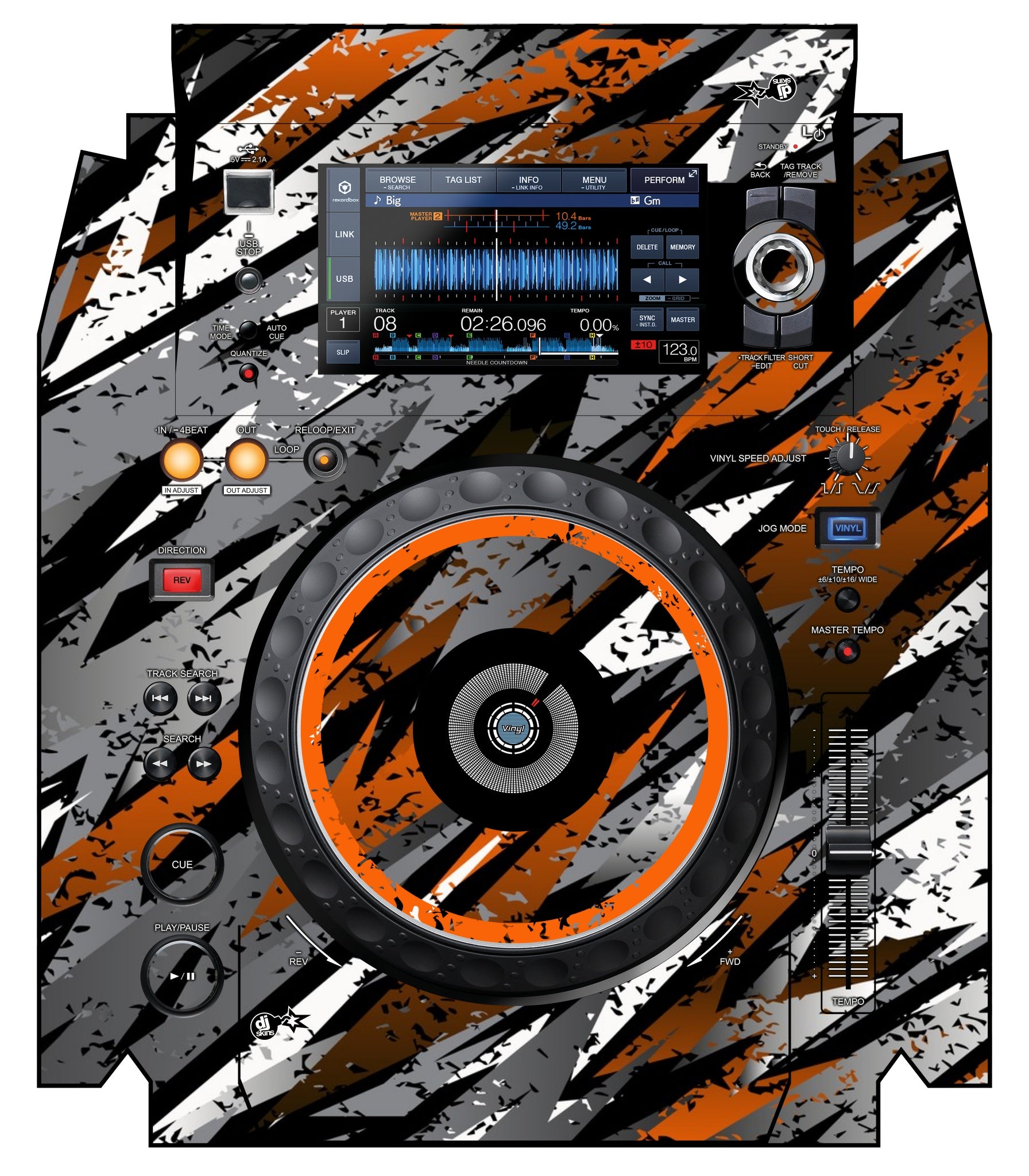 Pioneer DJ XDJ 1000 MK2 Skin Sparkasm Orange