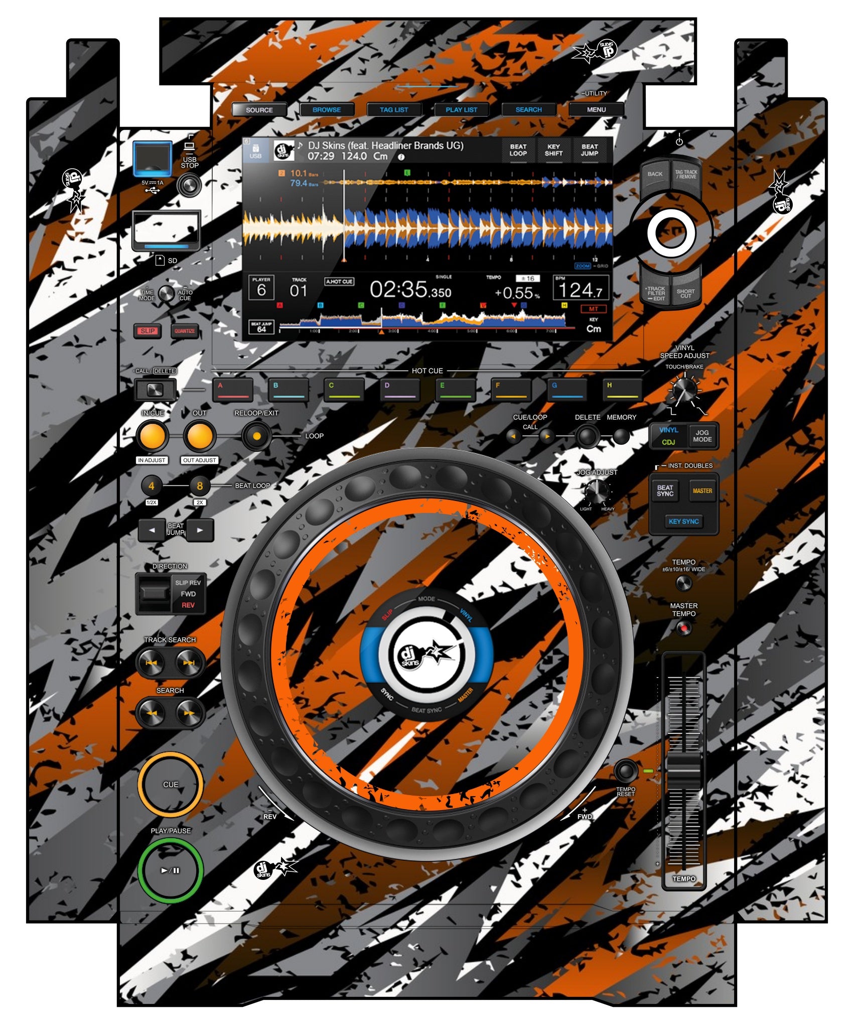 Pioneer DJ CDJ 3000 incl. SIDES Skin Sparkasm Orange