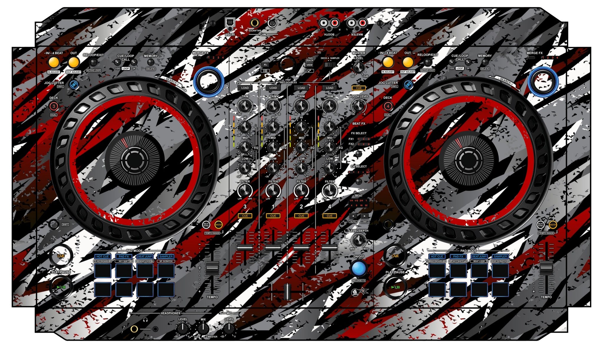 Pioneer DJ DDJ FLX6 Skin Sparkasm Red