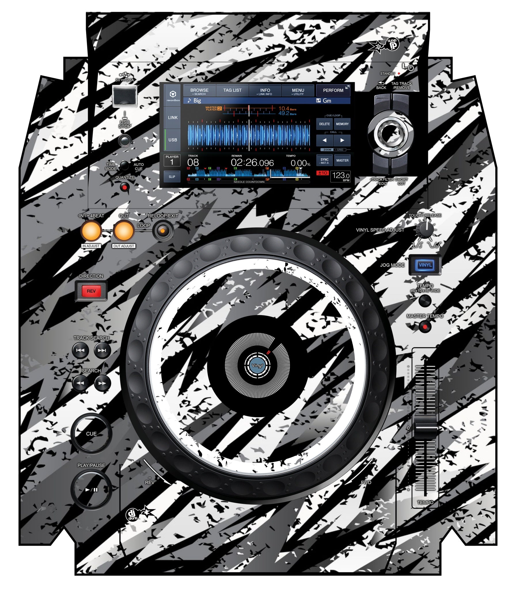 Pioneer DJ XDJ 1000 MK2 Skin Sparkasm White