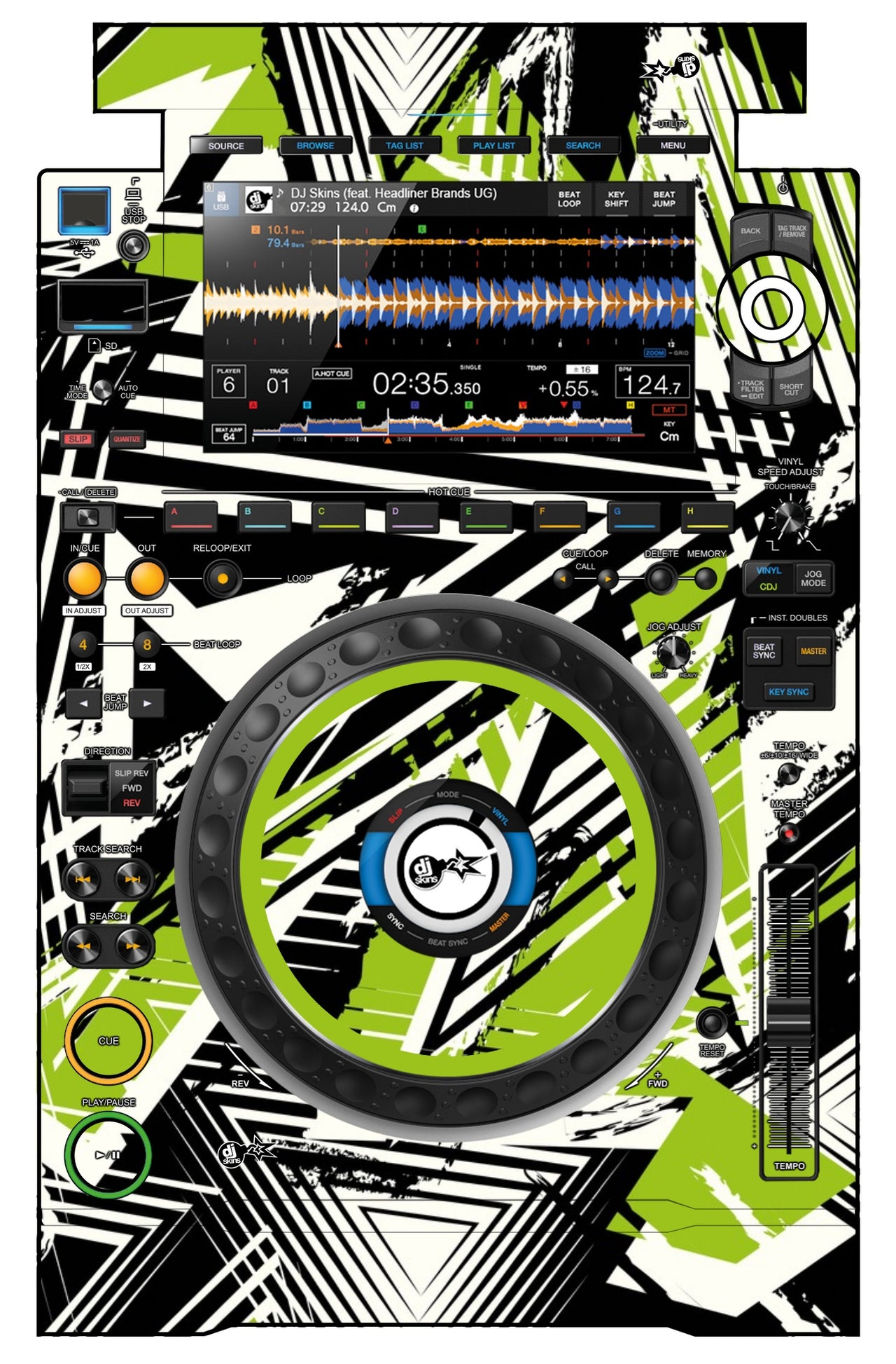 Pioneer DJ CDJ 3000 Skin Spike Green