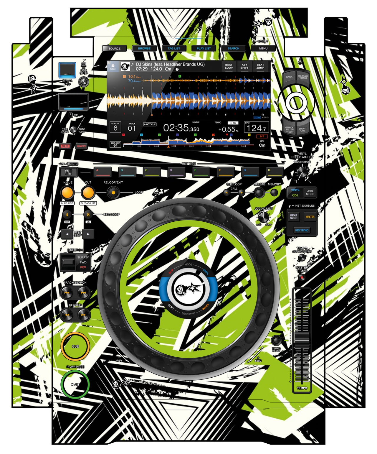 Pioneer DJ CDJ 3000 incl. SIDES Skin Spike Green