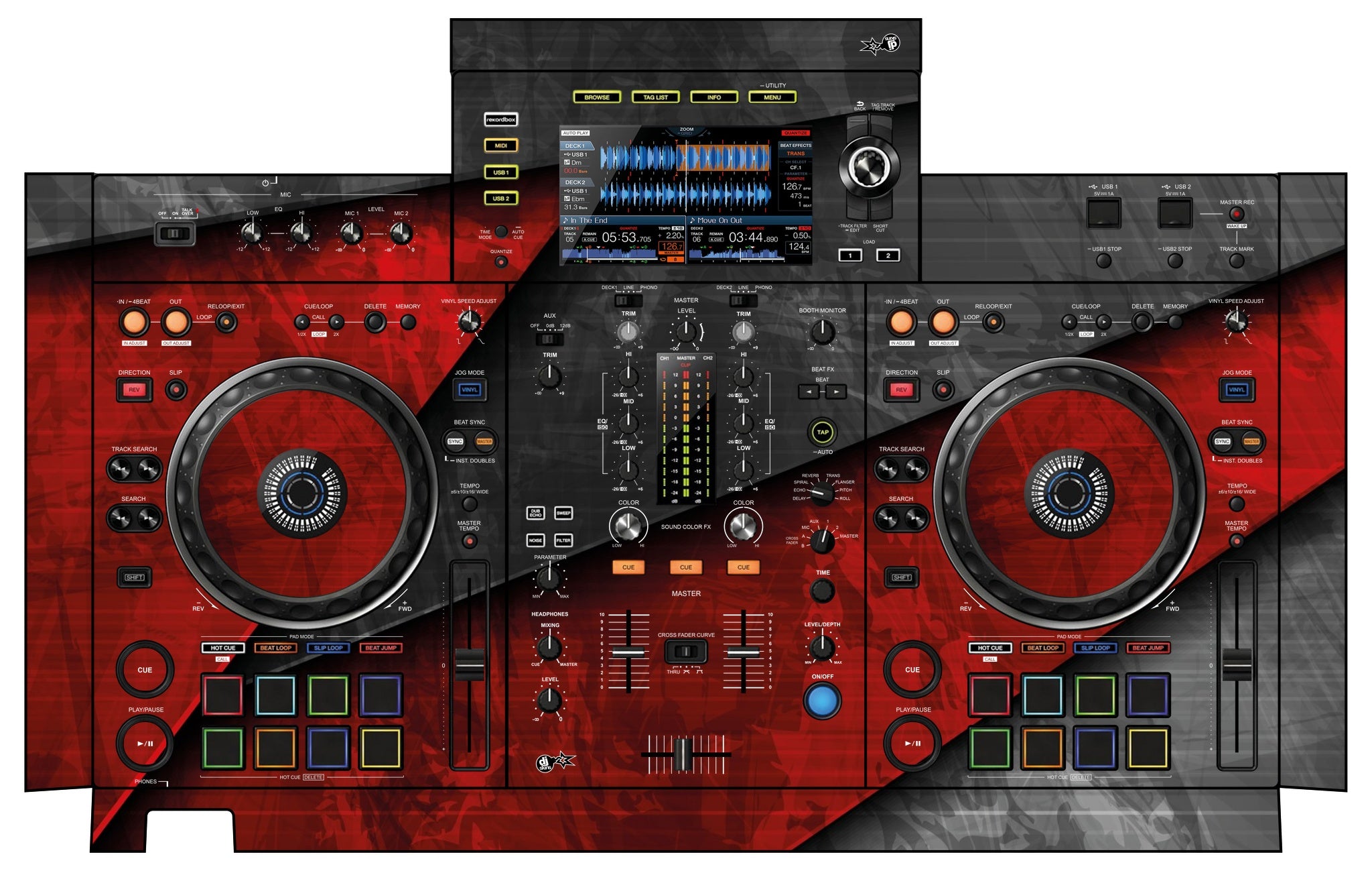 Pioneer DJ XDJ RX 2 Skin Steelay Red