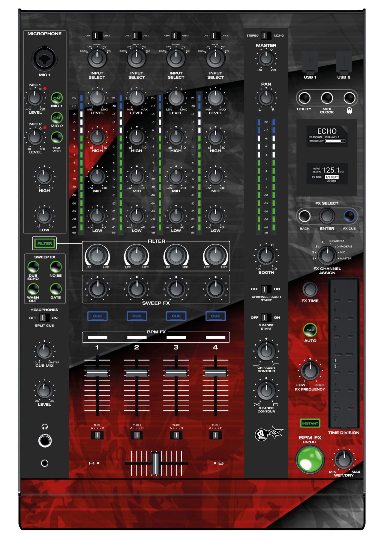 Denon DJ X 1800 Skin Steelay Red
