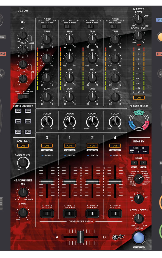 Pioneer DJ DDJ FLX10 MIXER Skin Steelay Red