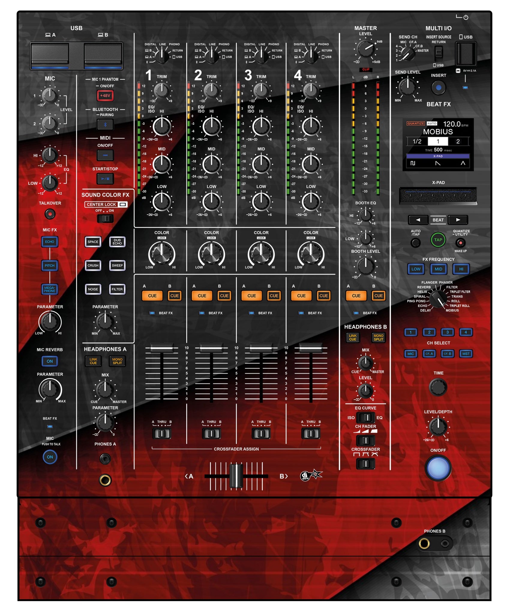 Pioneer DJ DJM A9 Skin Steelay Red