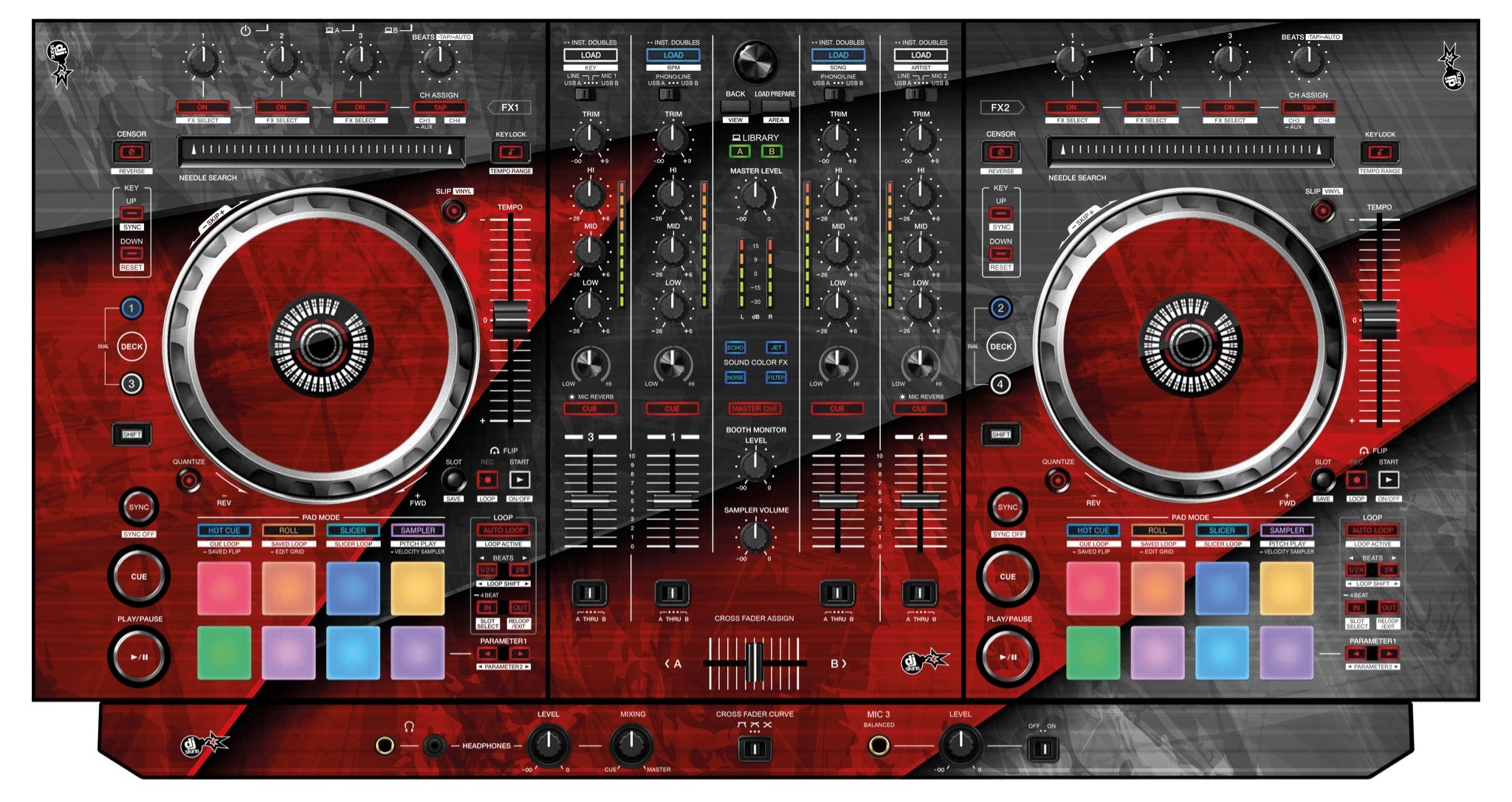 Pioneer DJ DDJ SX 3 Skin Steelay Red