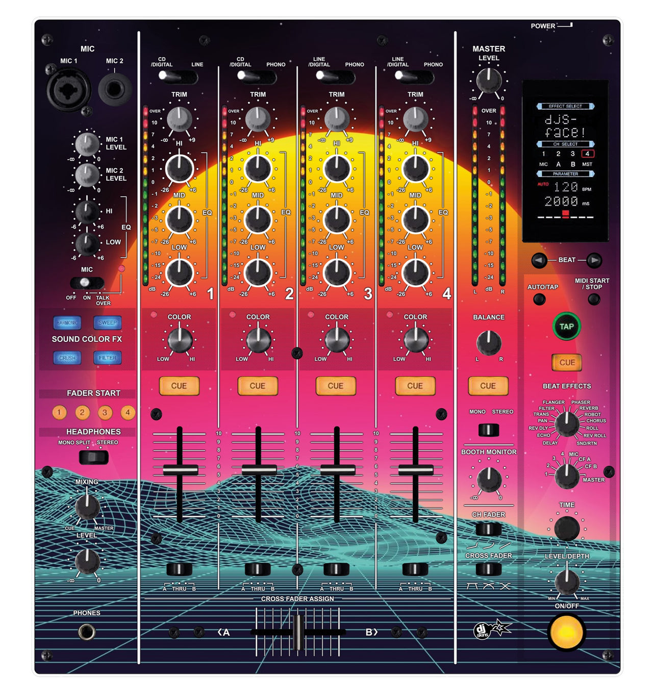 Pioneer DJ DJM 800 Skin Synthwave Horizon