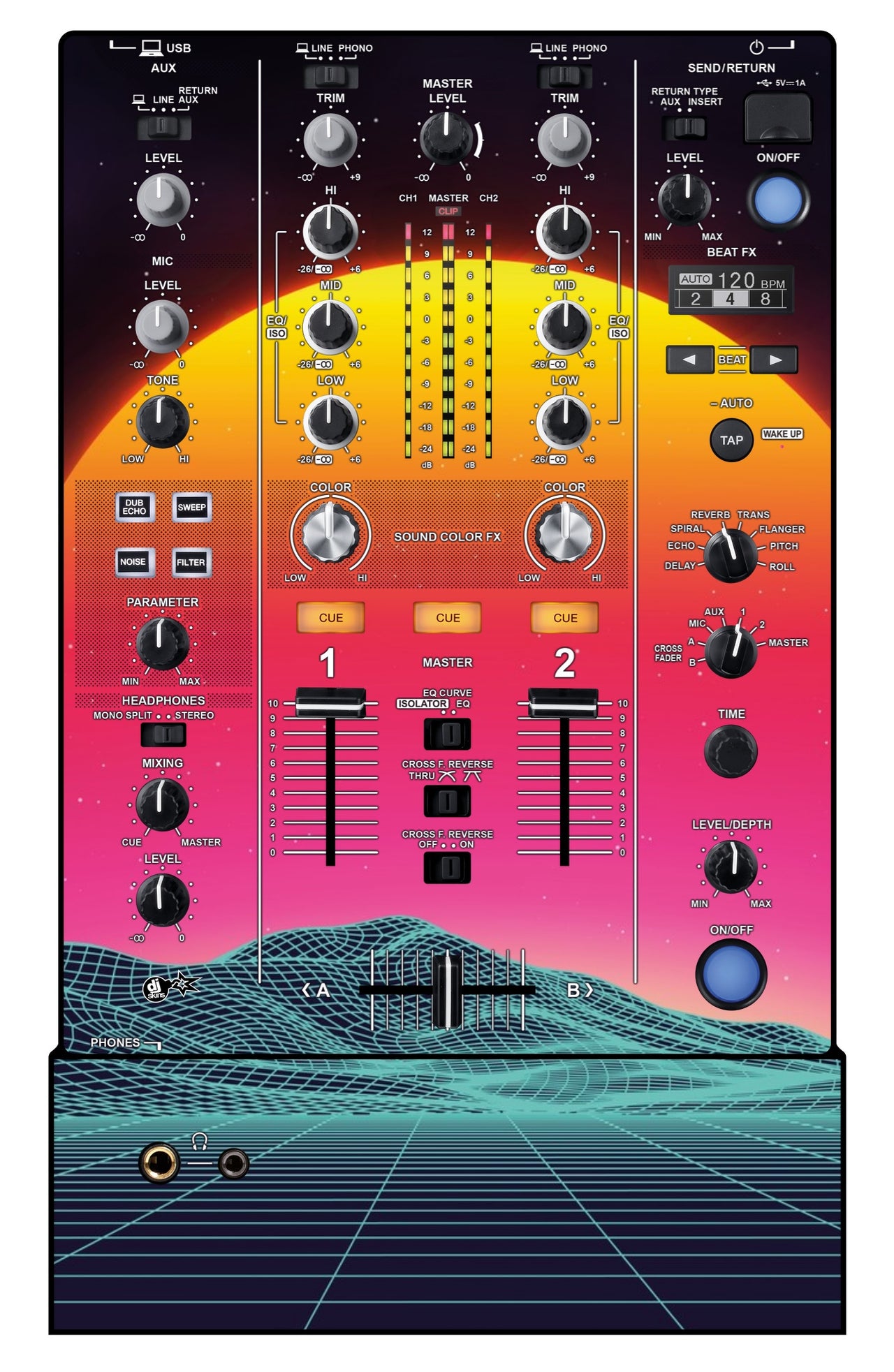 Pioneer DJ DJM 450 Skin Synthwave Horizon