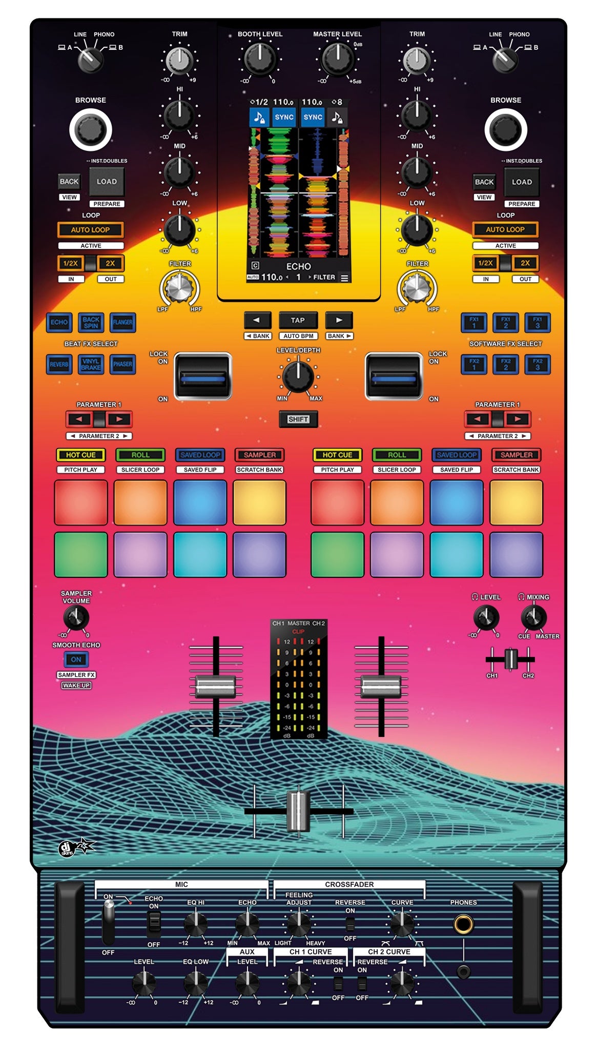 Pioneer DJ DJM S11 Skin Synthwave Horizon