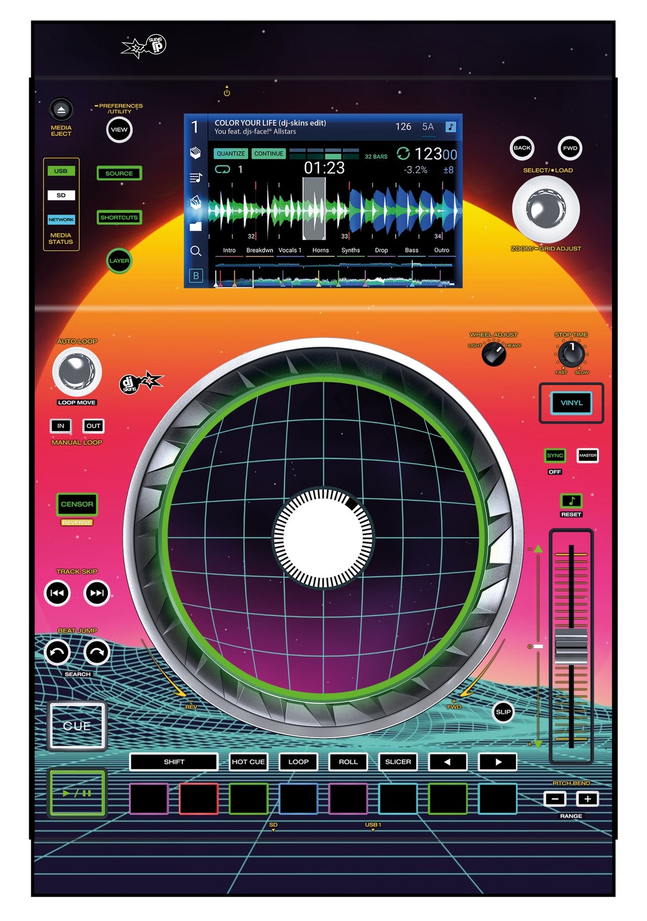 Denon DJ SC 5000 Skin Synthwave Horizon
