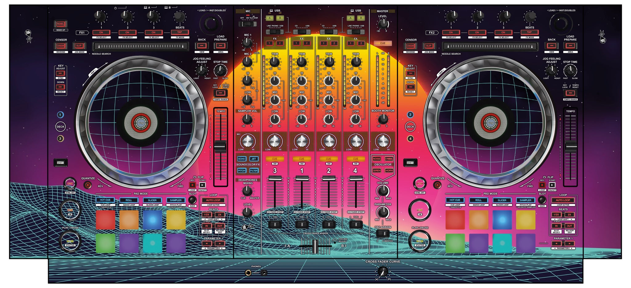 Pioneer DJ DDJ SZ 2 Skin Synthwave Horizon