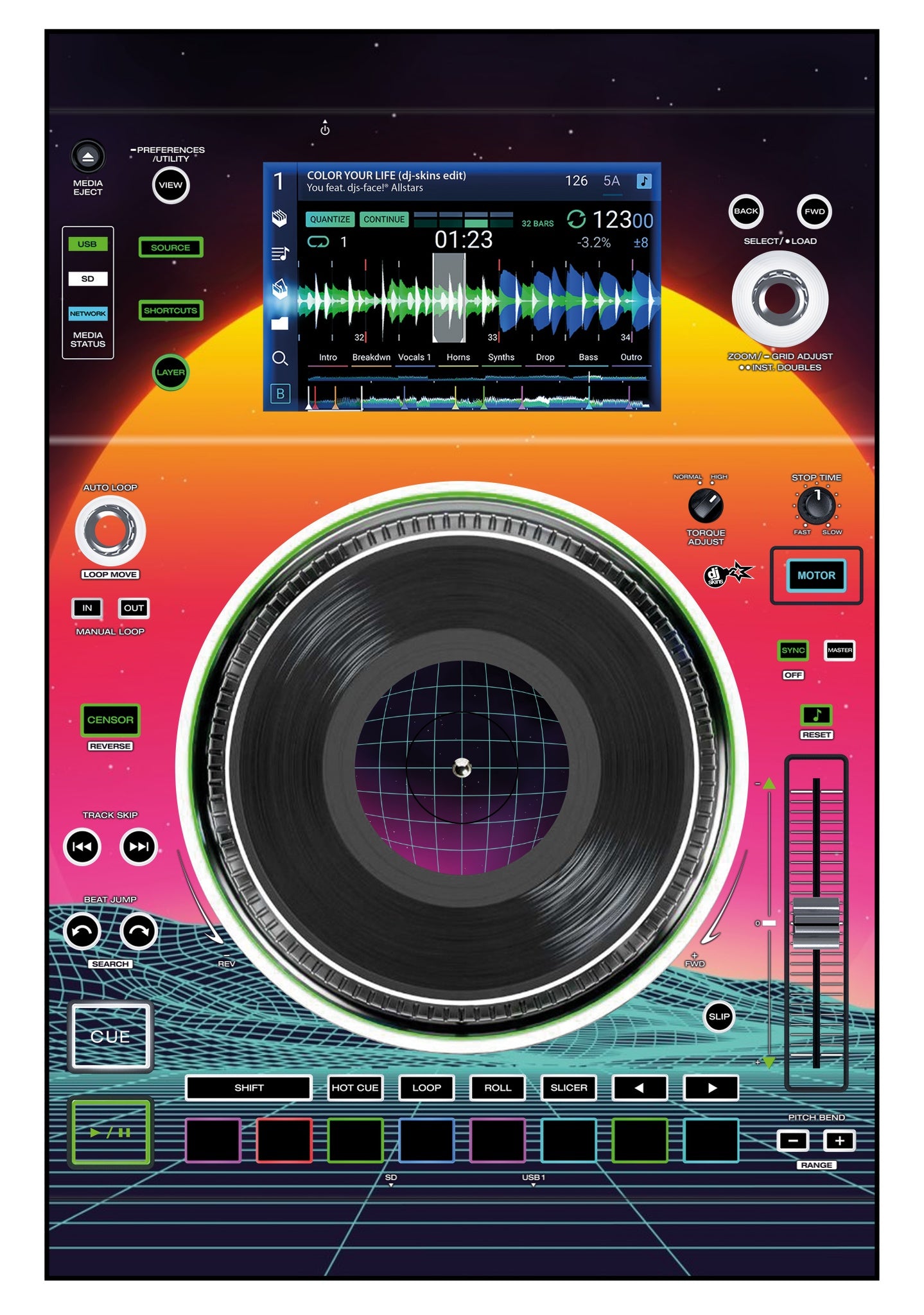 DJ Skins® Denon DJ SC 5000 M Skin Synthwave Horizon