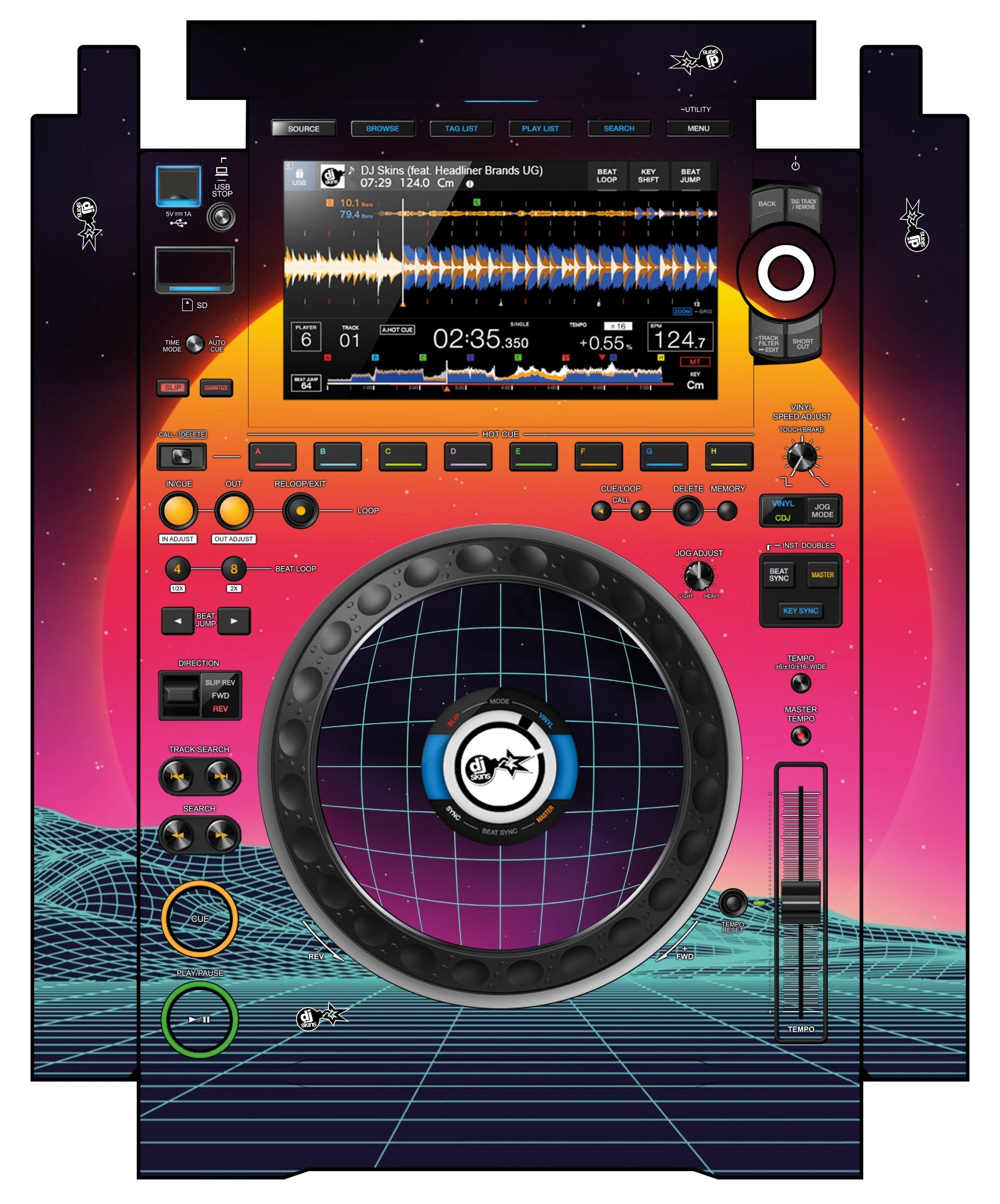 Pioneer DJ CDJ 3000 incl. SIDES Skin Synthwave Horizon