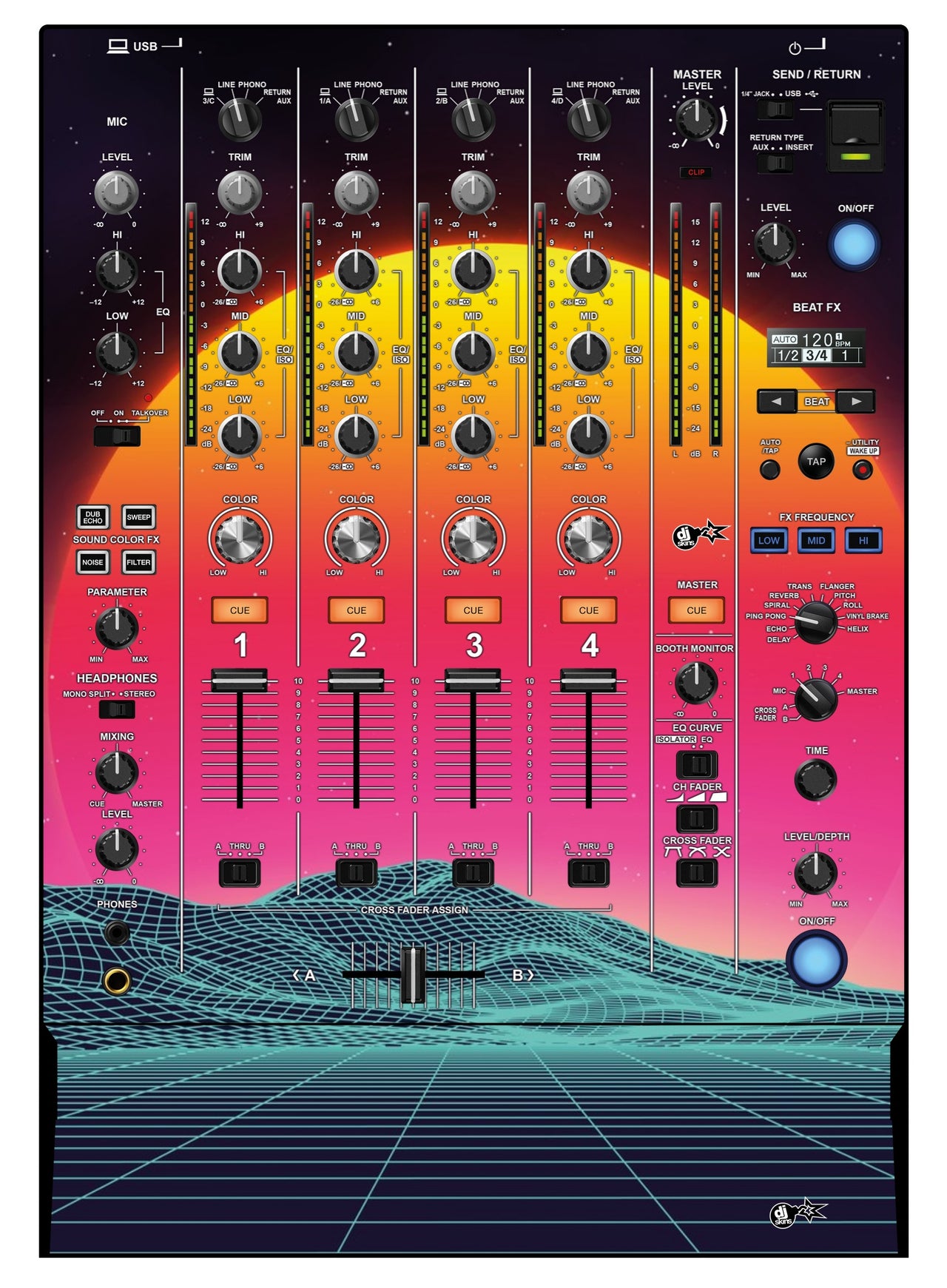 Pioneer DJ DJM 750 MK2 Skin Synthwave Horizon