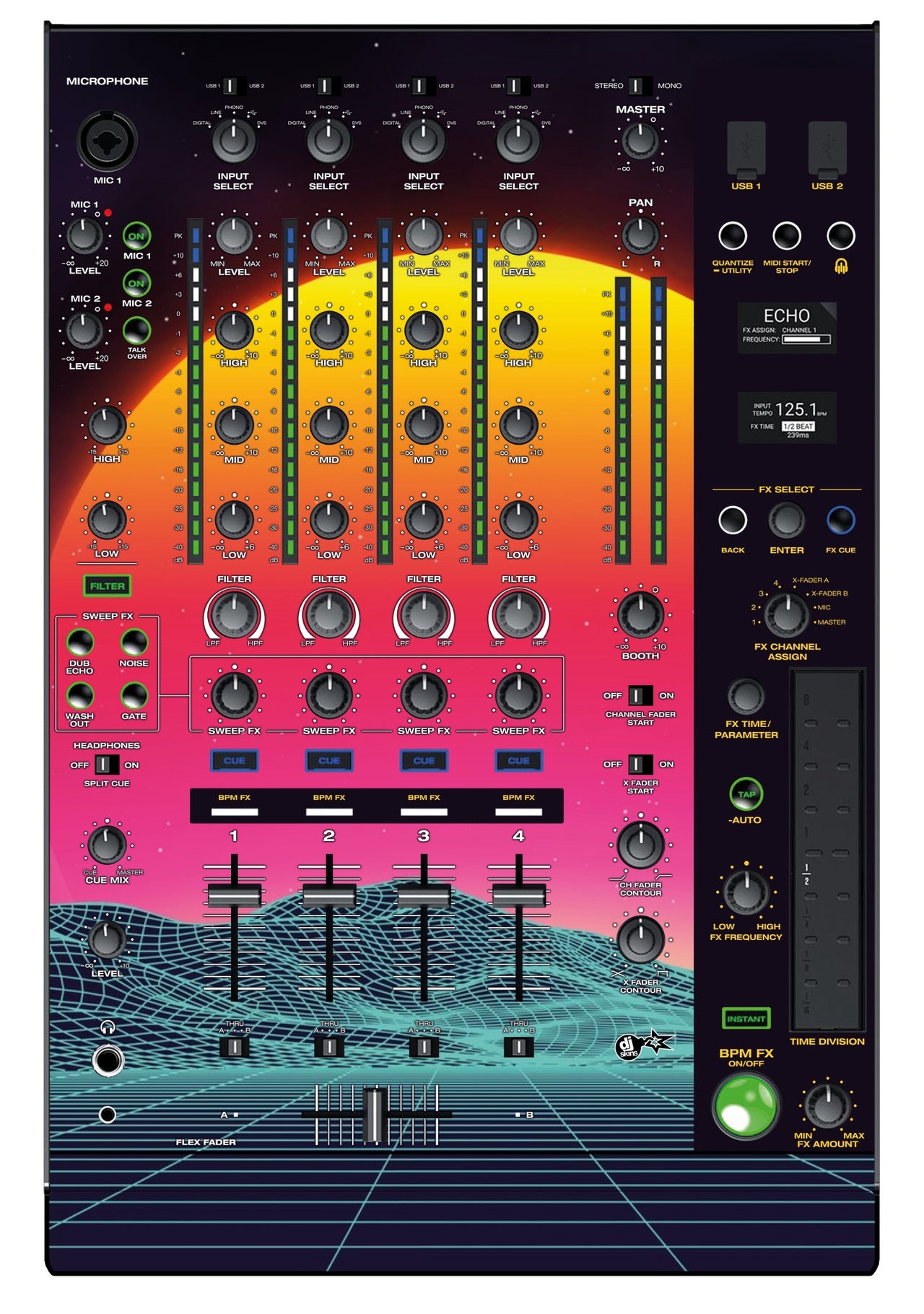 Denon DJ X 1850 Skin Synthwave Horizon