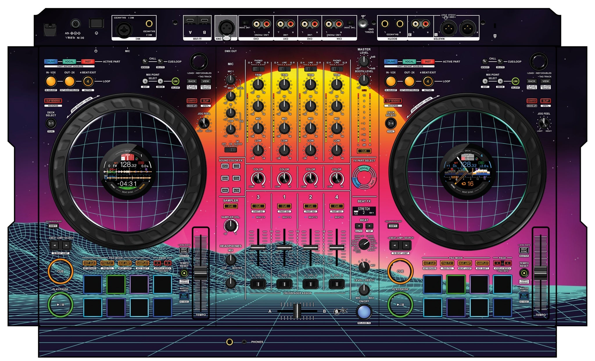 Pioneer DJ DDJ FLX10 Skin Synthwave Horizon