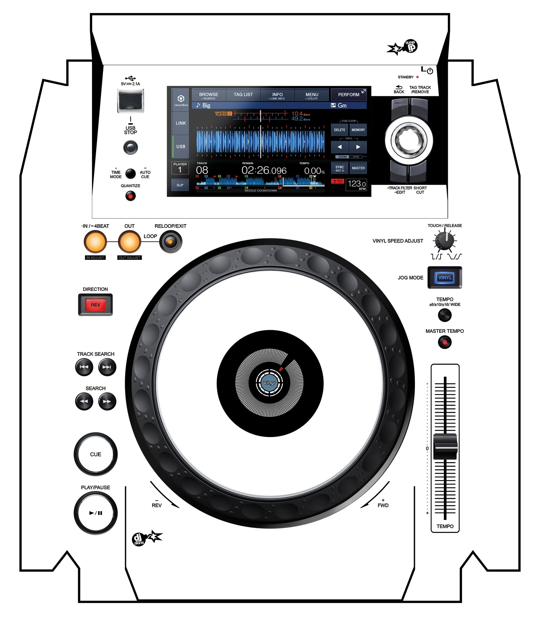 Pioneer DJ XDJ 1000 MK2 Skin White