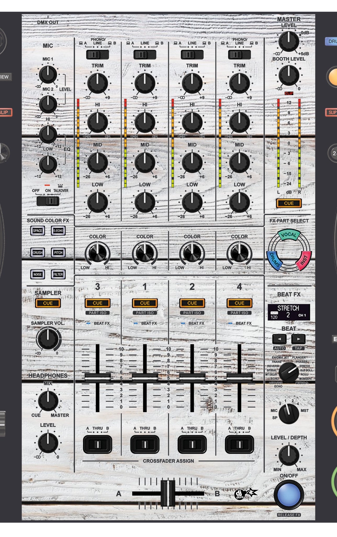 Pioneer DJ DDJ FLX10 MIXER Skin Woody White