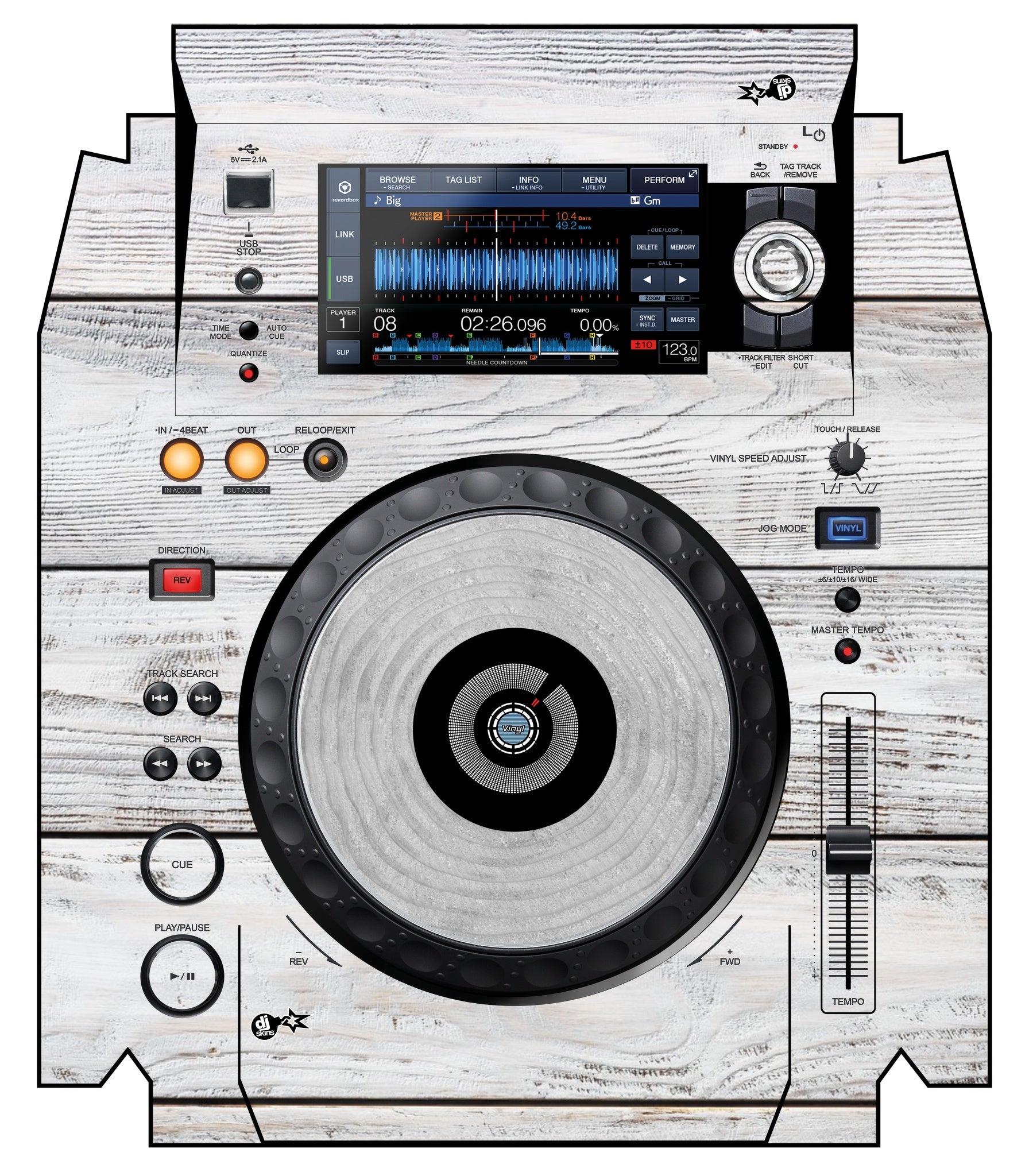 Pioneer DJ XDJ 1000 MK2 Skin Woody White
